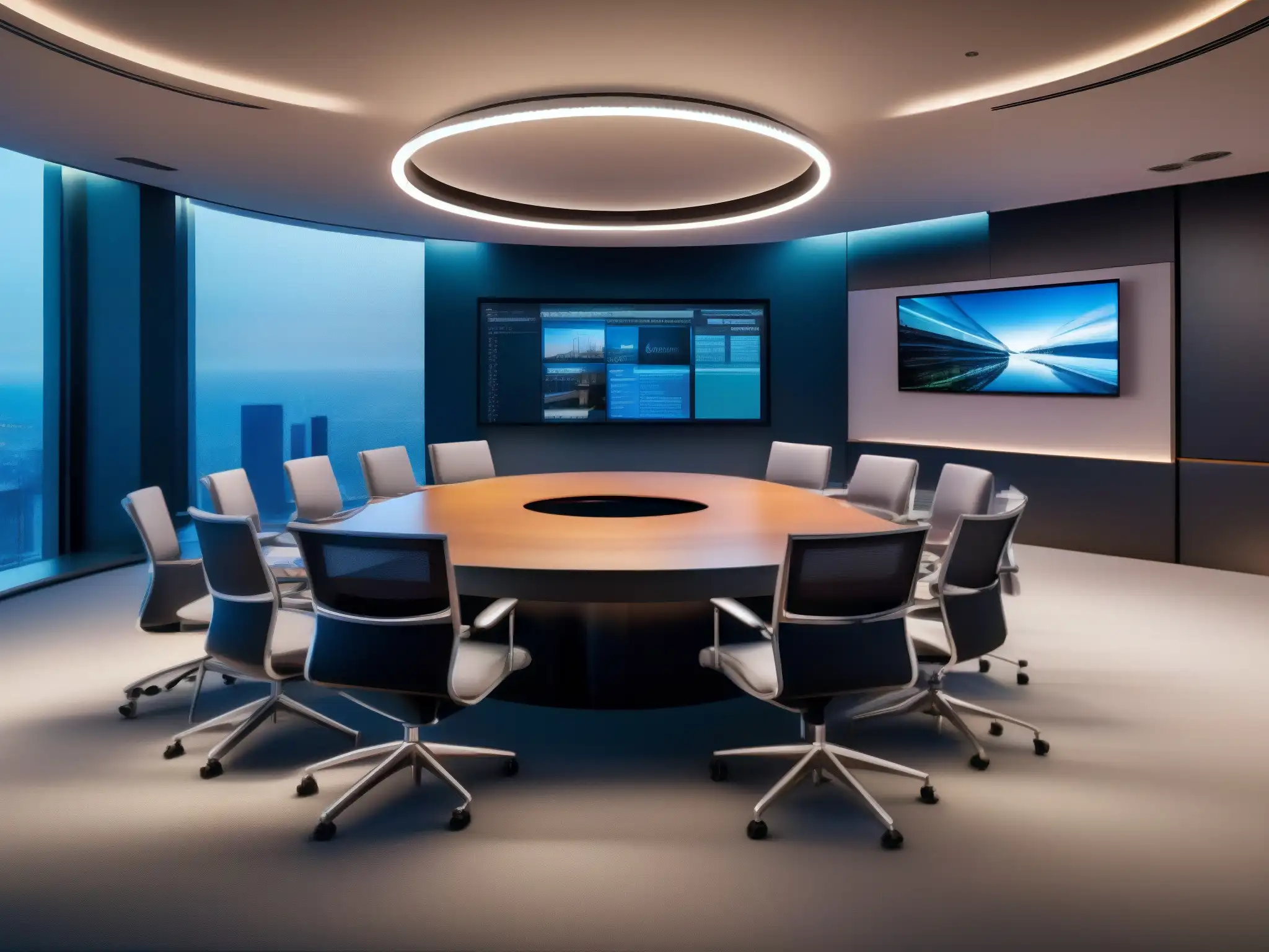 Sala de videoconferencias de alta tecnología: profesionales en acción Profesionales en una videoconferencia de alto rendimiento, destacando el impacto de los codecs en la productividad