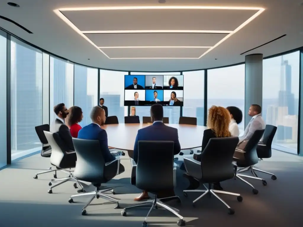 Profesionales colaborando en videoconferencia Profesionales colaborando en videoconferencia, ambiente moderno y productivo