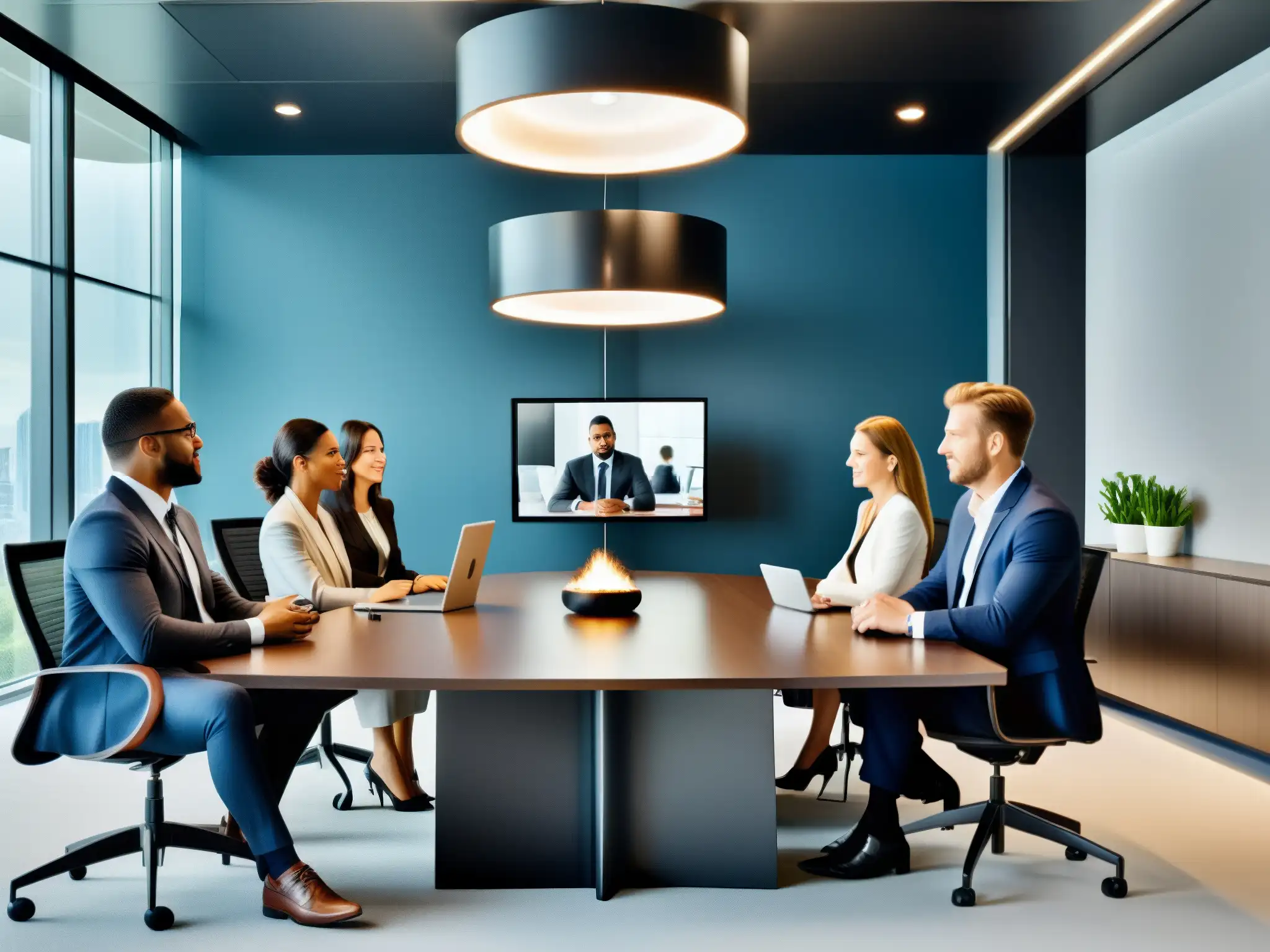 Reunión de profesionales en videoconferencia Profesionales en videoconferencia, ambiente moderno y serio