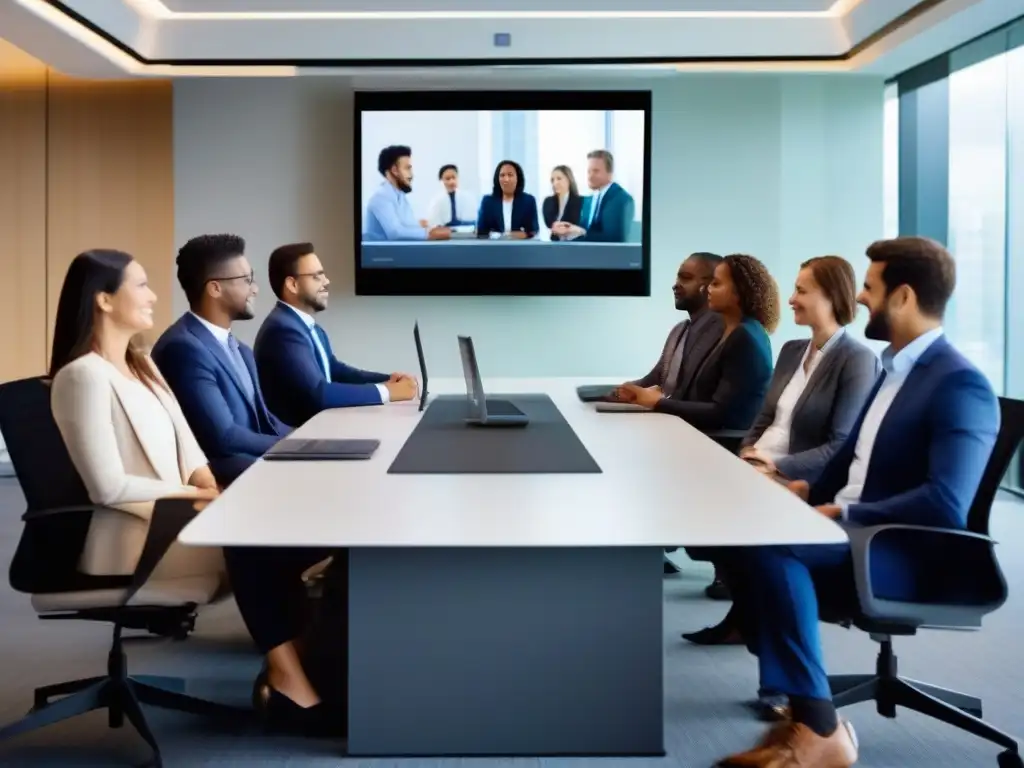 Profesionales en videoconferencia: modernidad y enfoque Profesionales en videoconferencia HD, en ambiente moderno y luminoso, garantizando transmisión estable videoconferencias