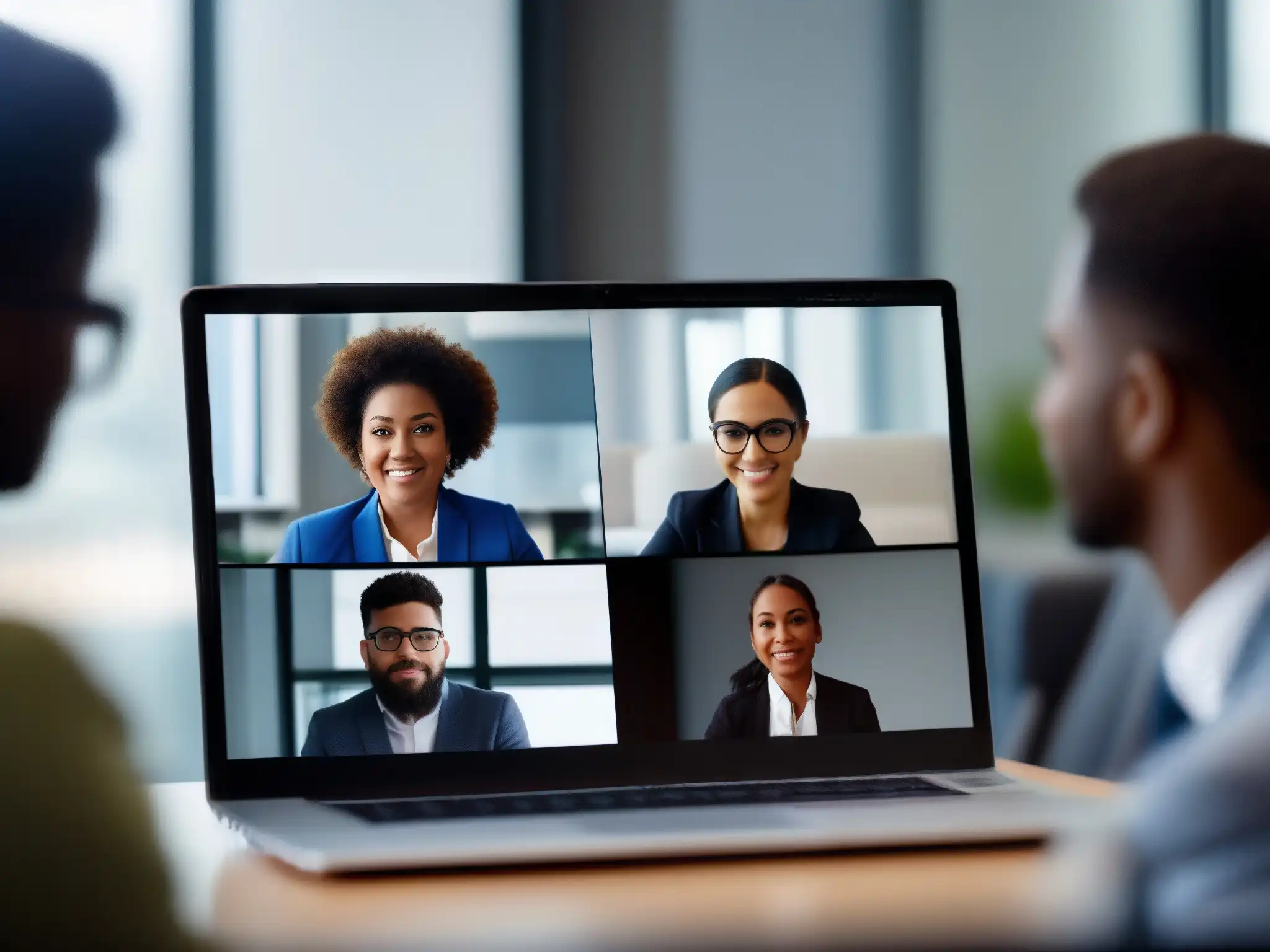 Reunión virtual de profesionales: diversidad y enfoque Profesionales en videoconferencia, ambiente profesional y dinámico