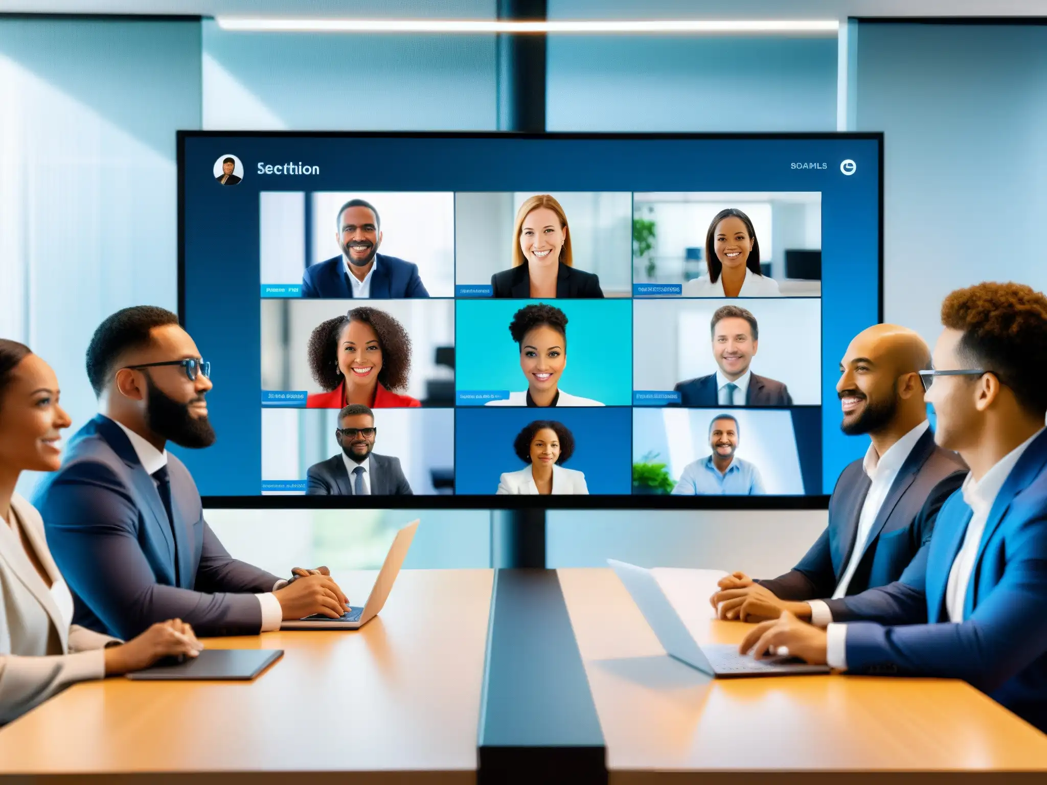 Profesionales en videoconferencia segura Profesionales en videoconferencia con avanzados protocolos de seguridad y tecnología moderna