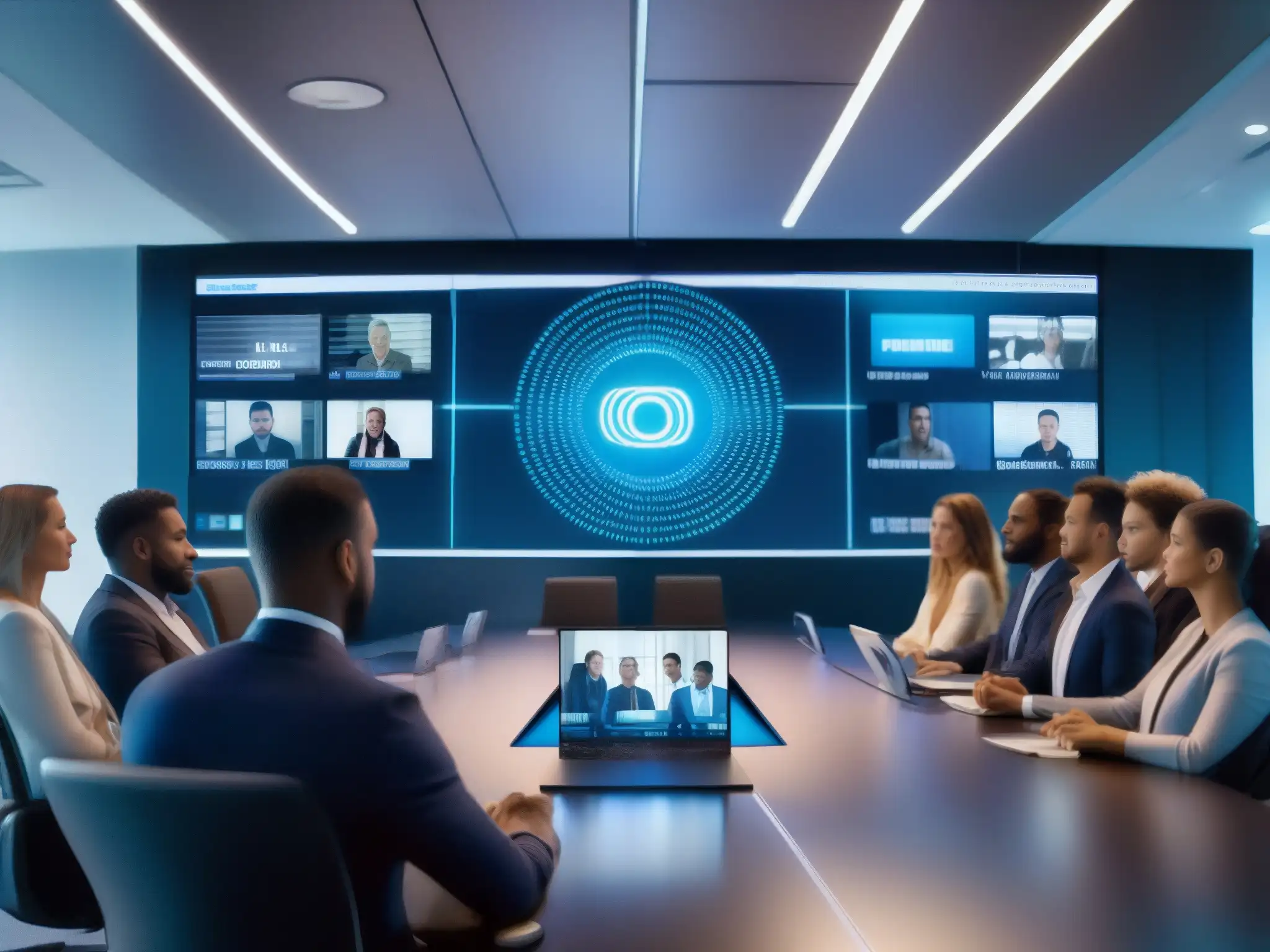 Videoconferencia blockchain: comunicación segura y eficiente Profesionales en videoconferencia con blockchain, asegurando comunicación segura y eficiente