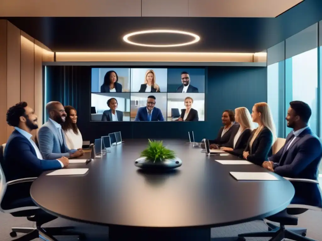 Videoconferencia profesional de alta calidad Profesionales en videoconferencia de calidad HD en moderno ambiente de reuniones