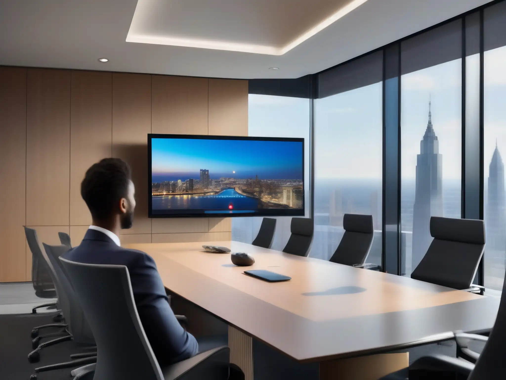 Videoconferencia de vanguardia en entorno profesional Profesionales en videoconferencia con características innovadoras en un entorno moderno y profesional