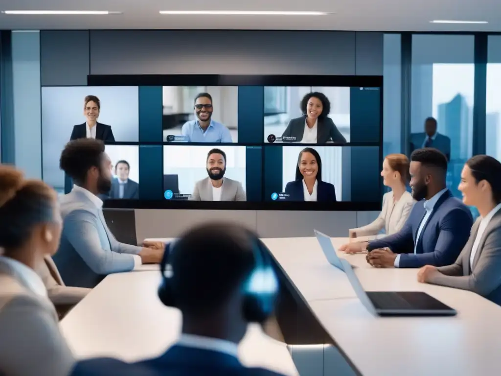 Reunión profesional en Zoom: interacción fluida y efectiva Profesionales en videoconferencia, demostrando la efectividad de Zoom en un entorno profesional
