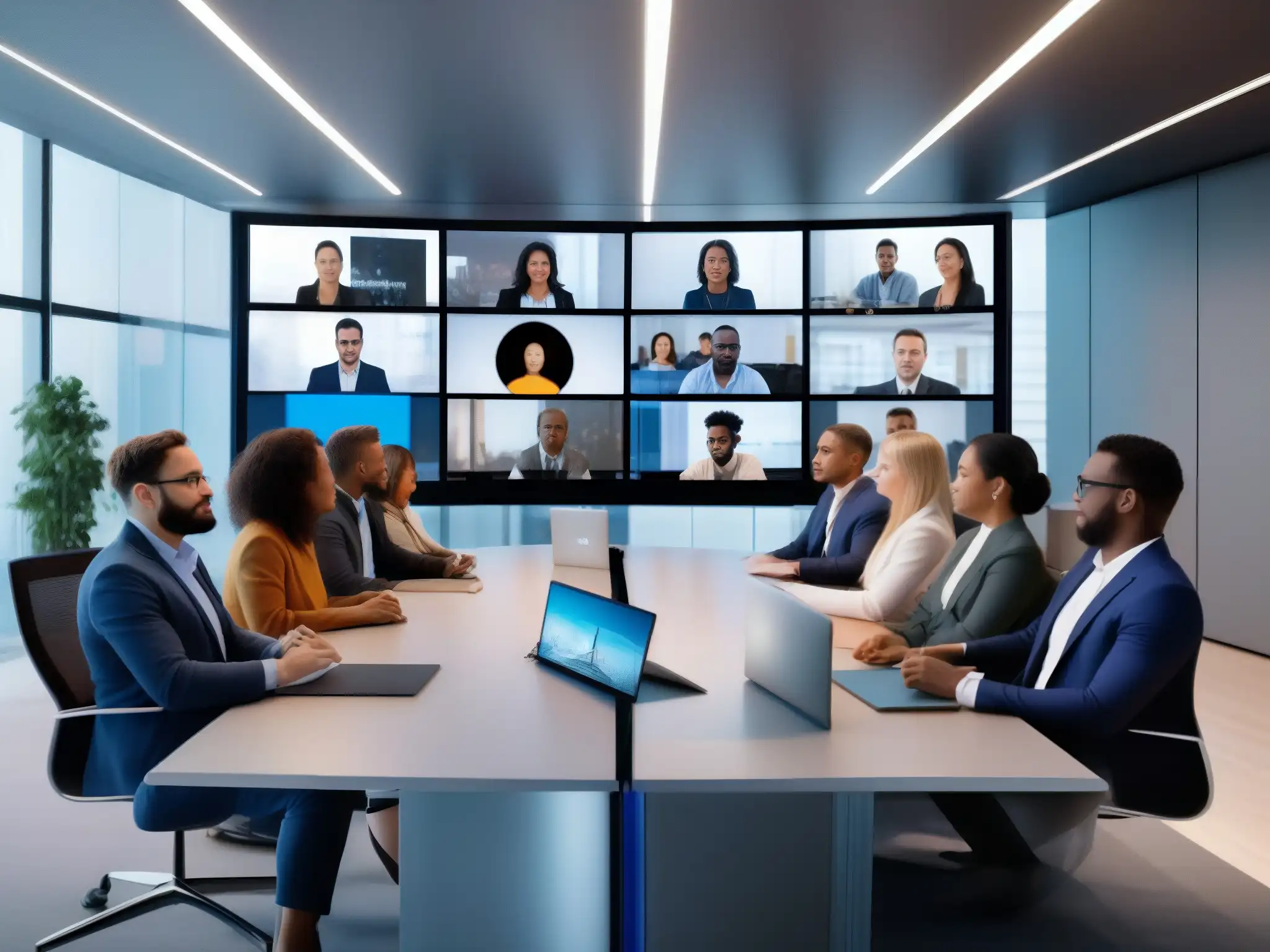 Profesionales comprometidos en videoconferencia 8k Profesionales participando en videoconferencia, enfocados en tácticas para videoconferencias seguras