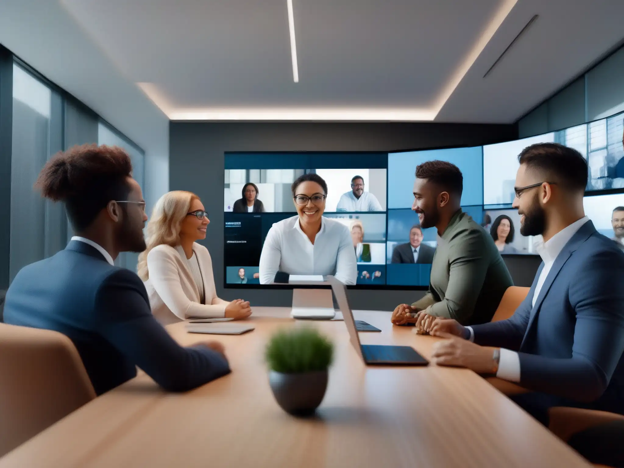 Profesionales en videoconferencia: enfoque y colaboración Profesionales en videoconferencia, colaboración y enfoque en entorno moderno