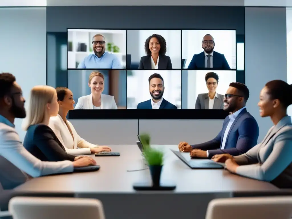 Profesionales en videoconferencia: tecnología y colaboración Profesionales en videoconferencia con AI, expresiones animadas