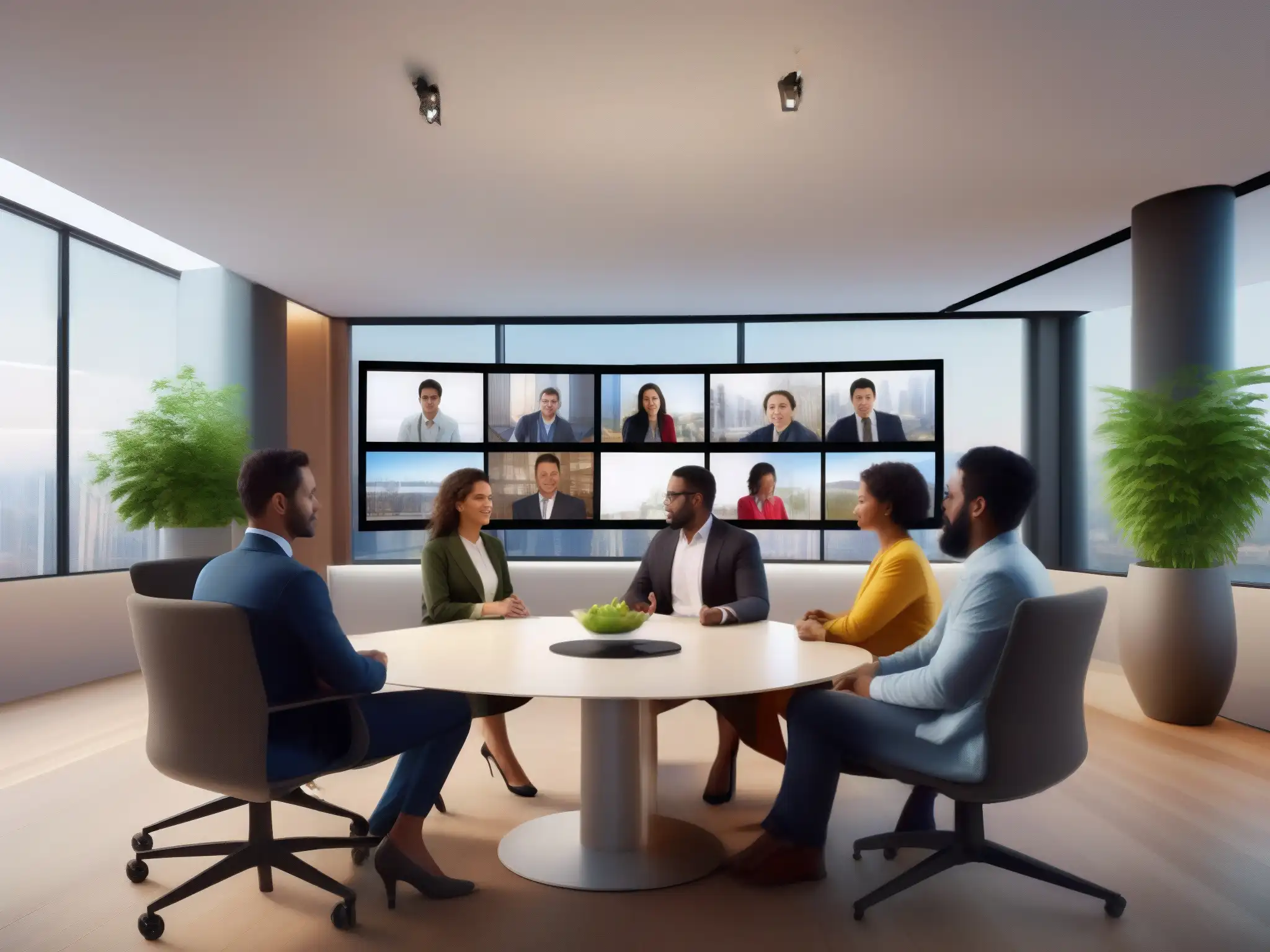 Profesionales en videoconferencia con fondos personalizados y realistas generados por IA