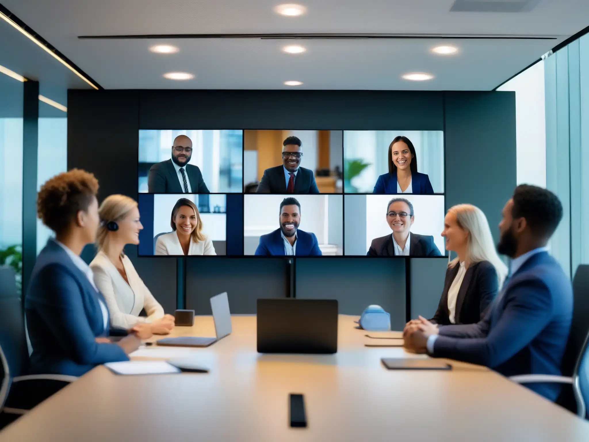 Videoconferencia profesional: seguridad y colaboración Profesionales en videoconferencia discutiendo la importancia de la autenticación de dos factores para videoconferencias seguras