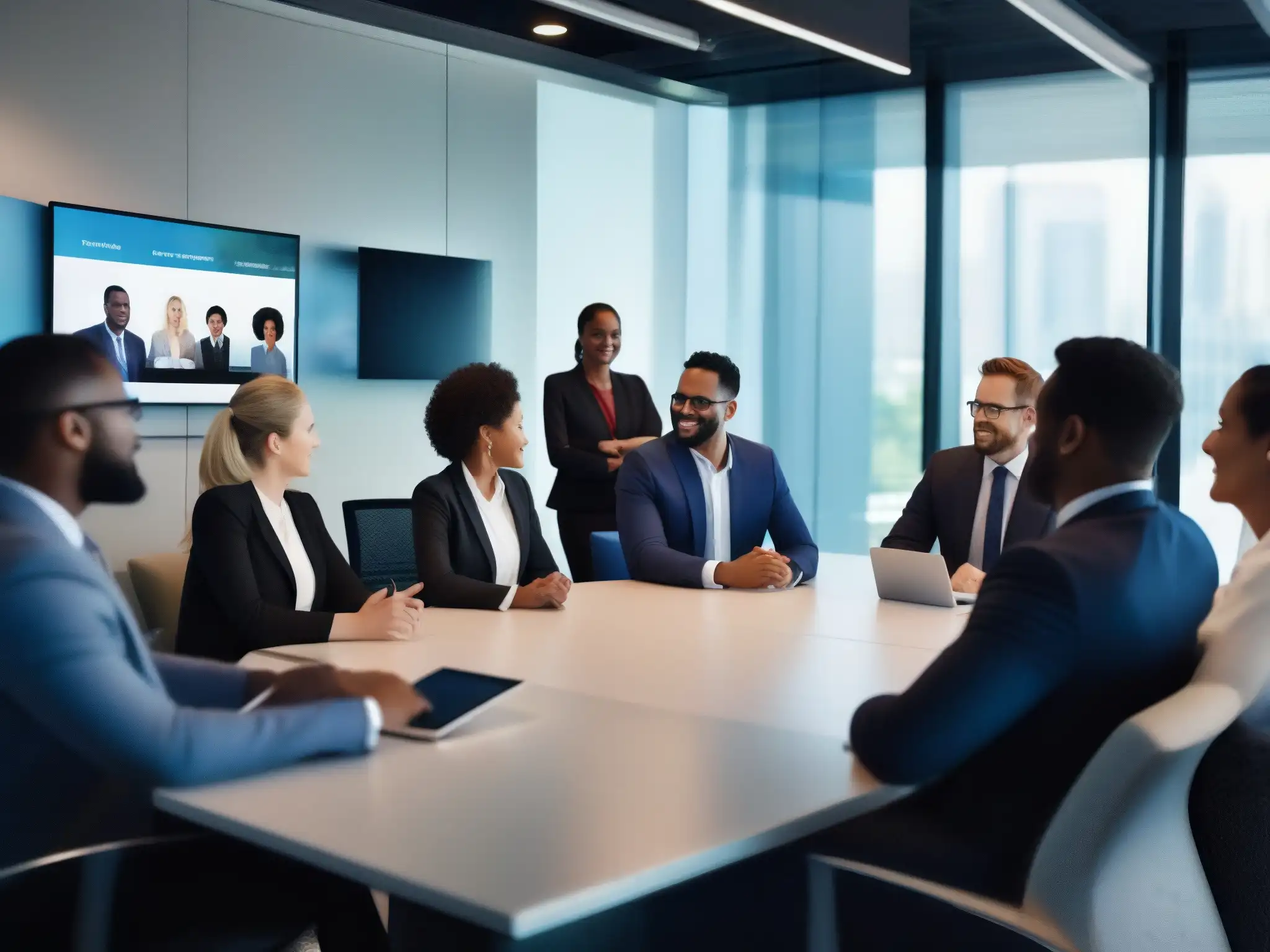Profesionales en videoconferencia: eficiencia y colaboración en crisis Profesionales colaborando en una videoconferencia, mostrando la importancia de videoconferencias en crisis con eficiencia y profesionalismo