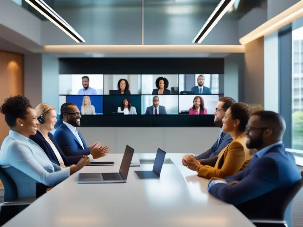 Conferencia virtual dinámica con Vonage CRM Profesionales participan en una videoconferencia inmersiva con Vonage CRM, creando una experiencia dinámica y colaborativa