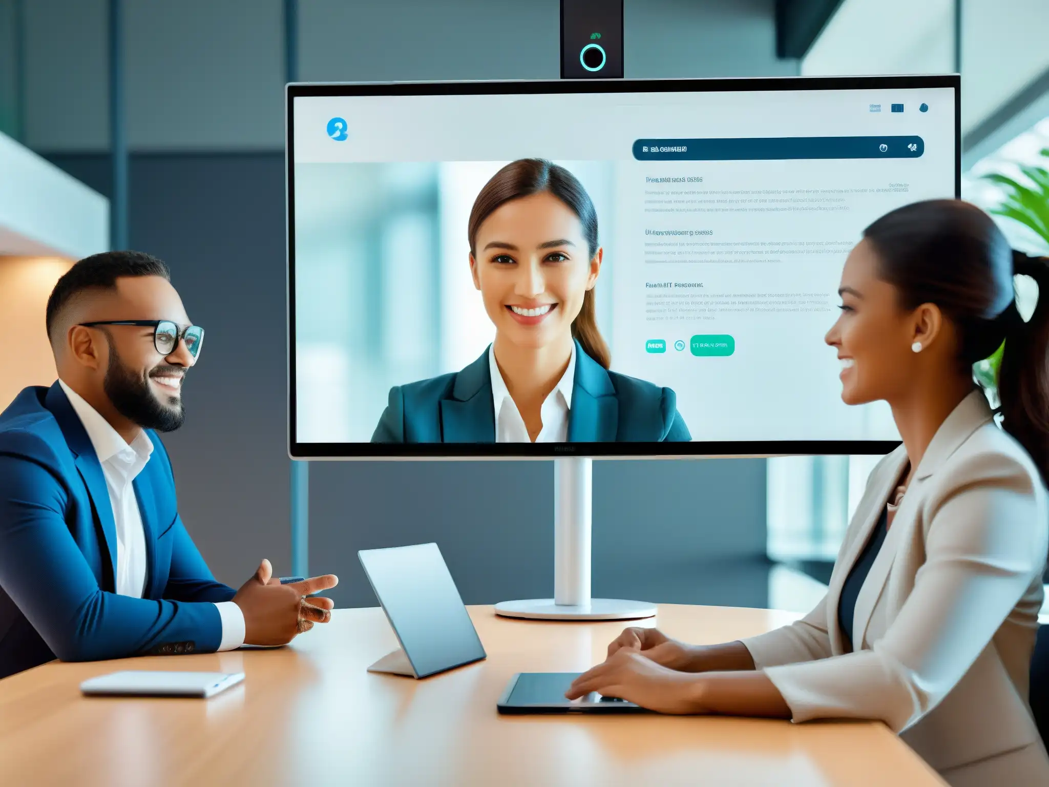 Conferencia virtual con IA para comunicación eficiente Profesionales en videoconferencia con integraciones de IA para beneficios de herramientas de videoconferencia