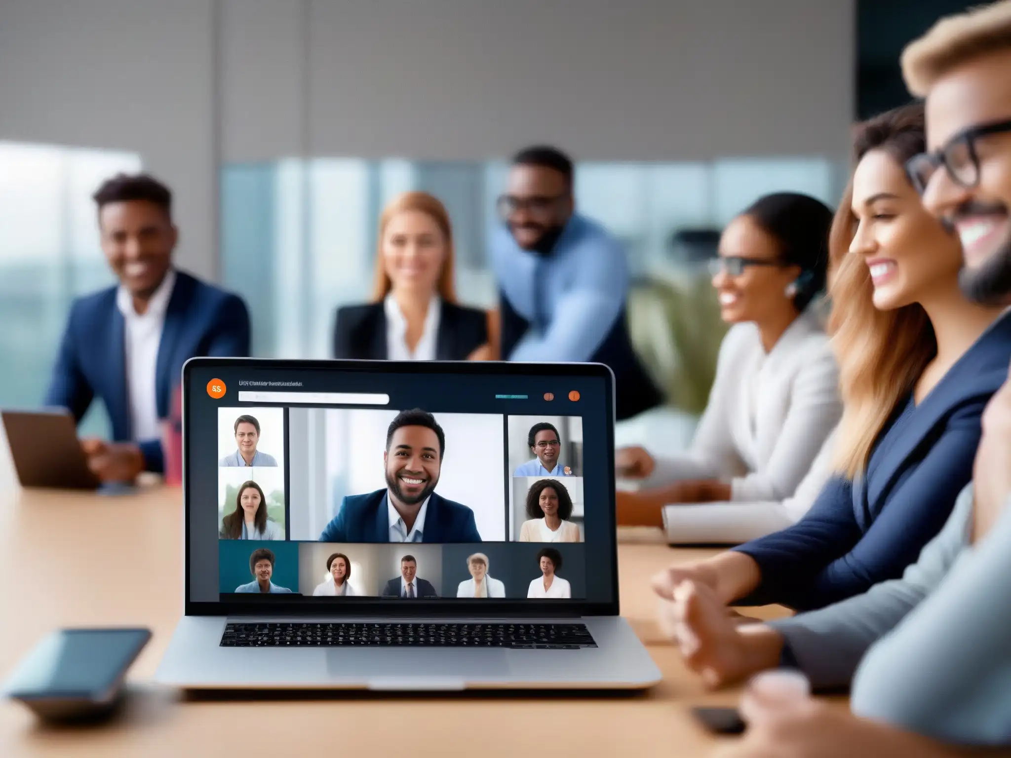 Videoconferencia móvil: profesionalidad y diversidad 'Profesionales en videoconferencia móvil, con interfaz moderna
