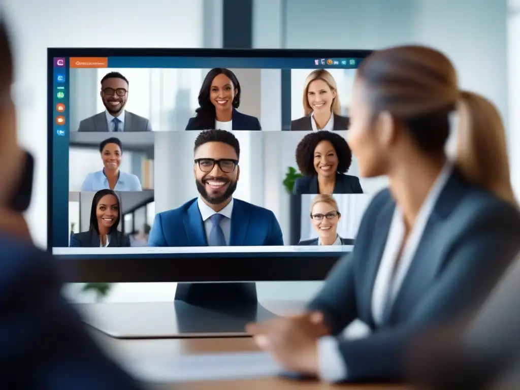 Conferencia virtual de profesionales: colaboración moderna Profesionales en videoconferencia con interfaz moderna