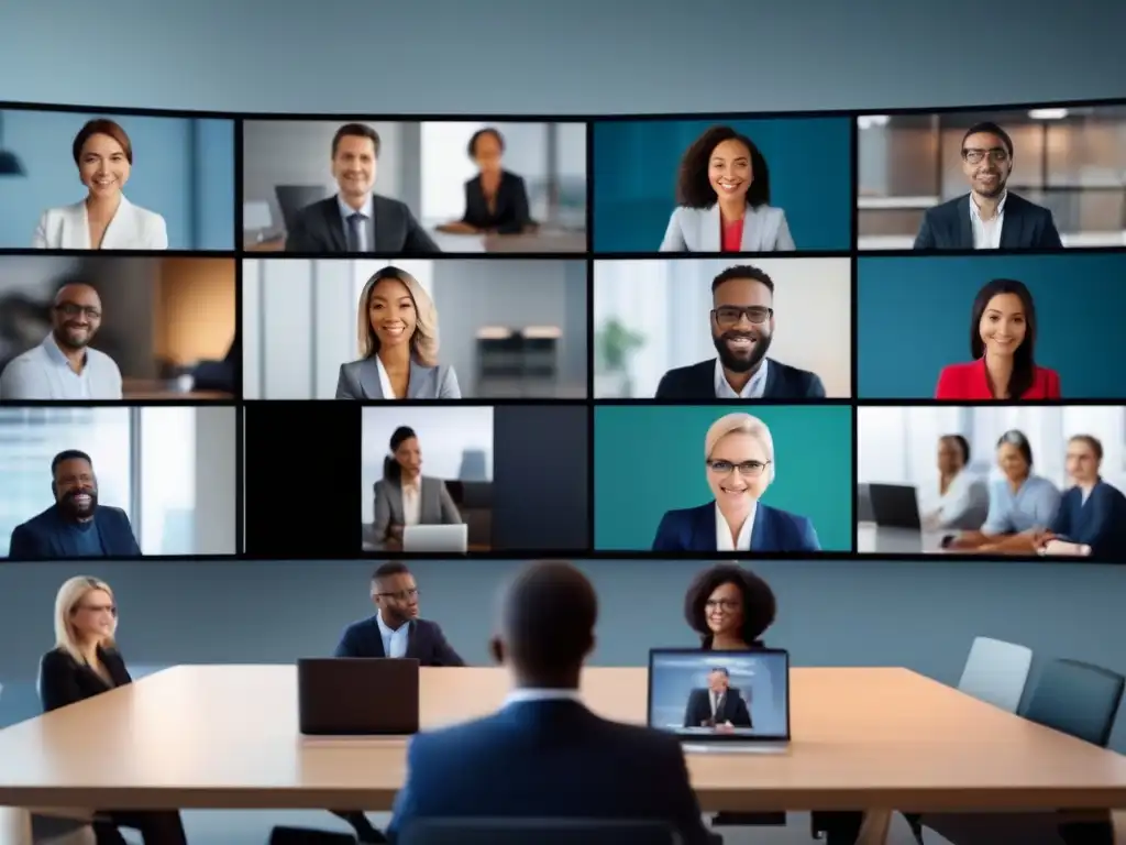 Profesionales internacionales en videoconferencia Profesionales en videoconferencia internacional con calidad y enfoque, representando riesgos transferencia internacional datos