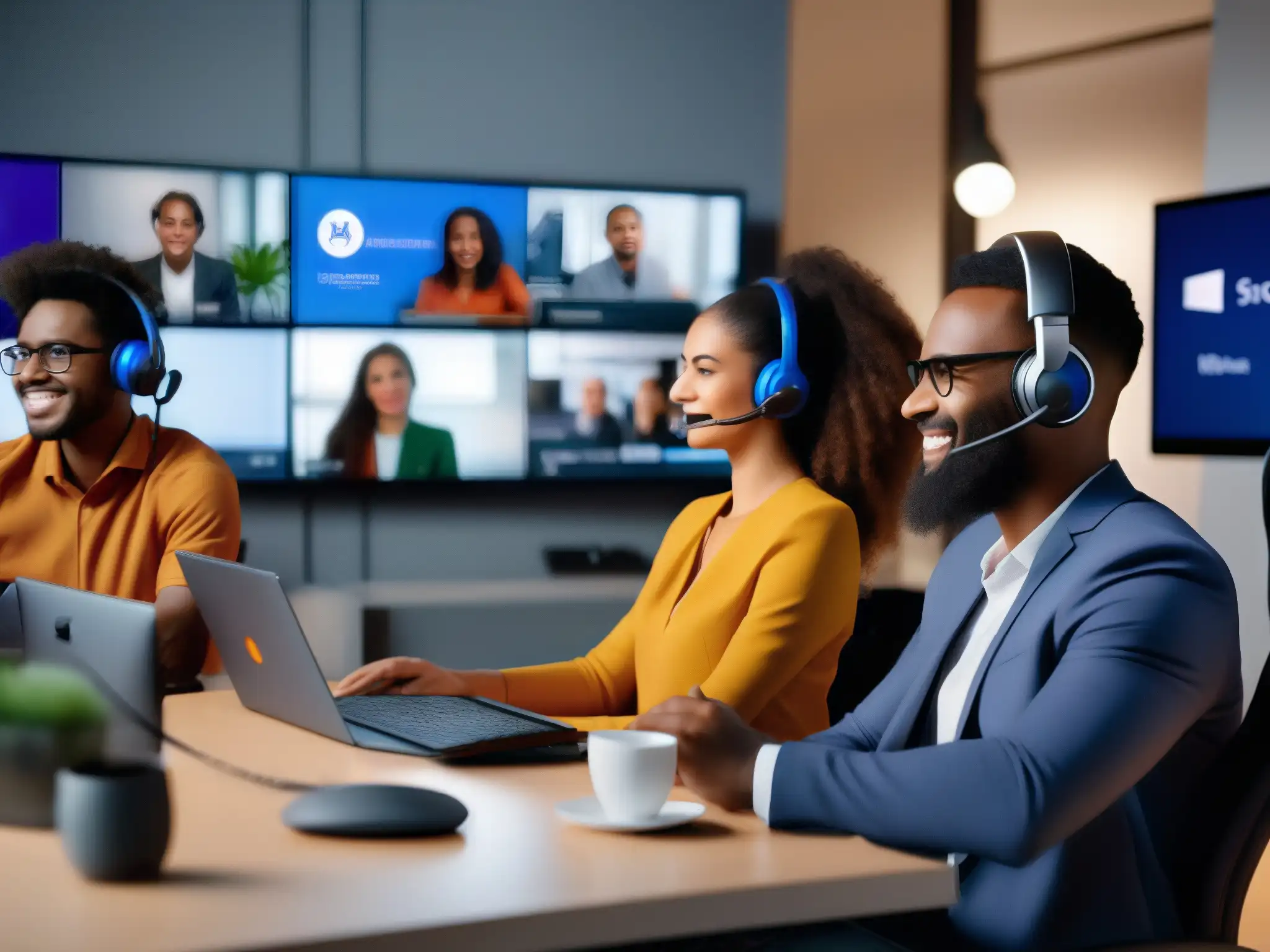 Equipo de soporte técnico en videoconferencia con Microsoft Teams Profesionales en videoconferencia con las mejores herramientas para atención al cliente en Microsoft Teams