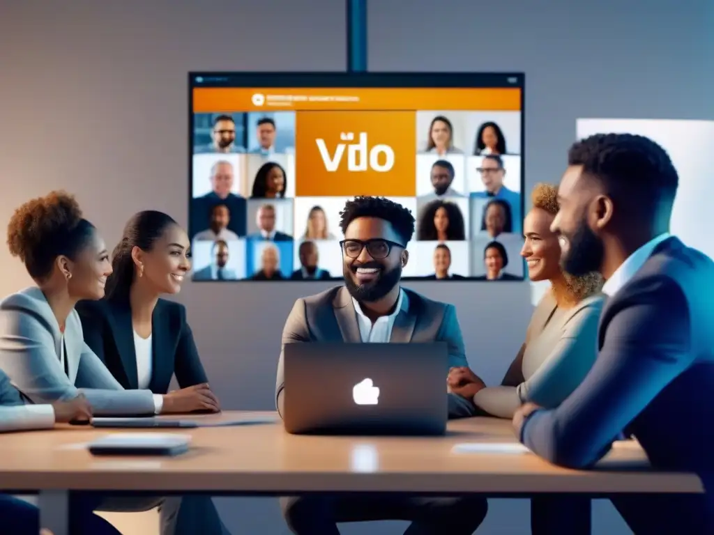 Reunión virtual de profesionales: colaboración dinámica en 8k Profesionales en videoconferencia con las mejores herramientas colaborativas, comunicación dinámica y productividad vibrante en el trabajo
