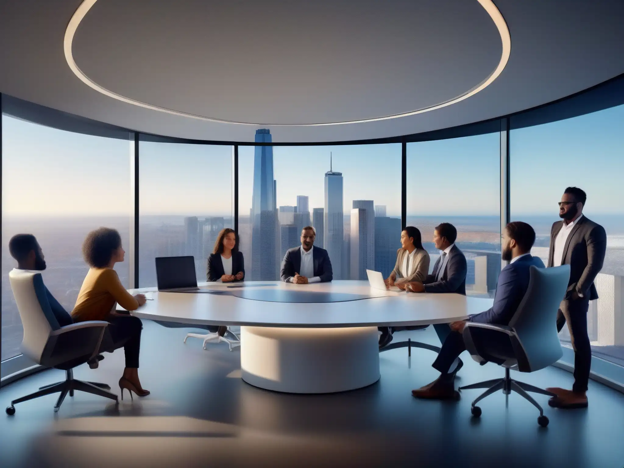 Reunión virtual de profesionales con ideas innovadoras Profesionales colaborando en una videoconferencia con las mejores herramientas colaborativas, en un ambiente dinámico y profesional