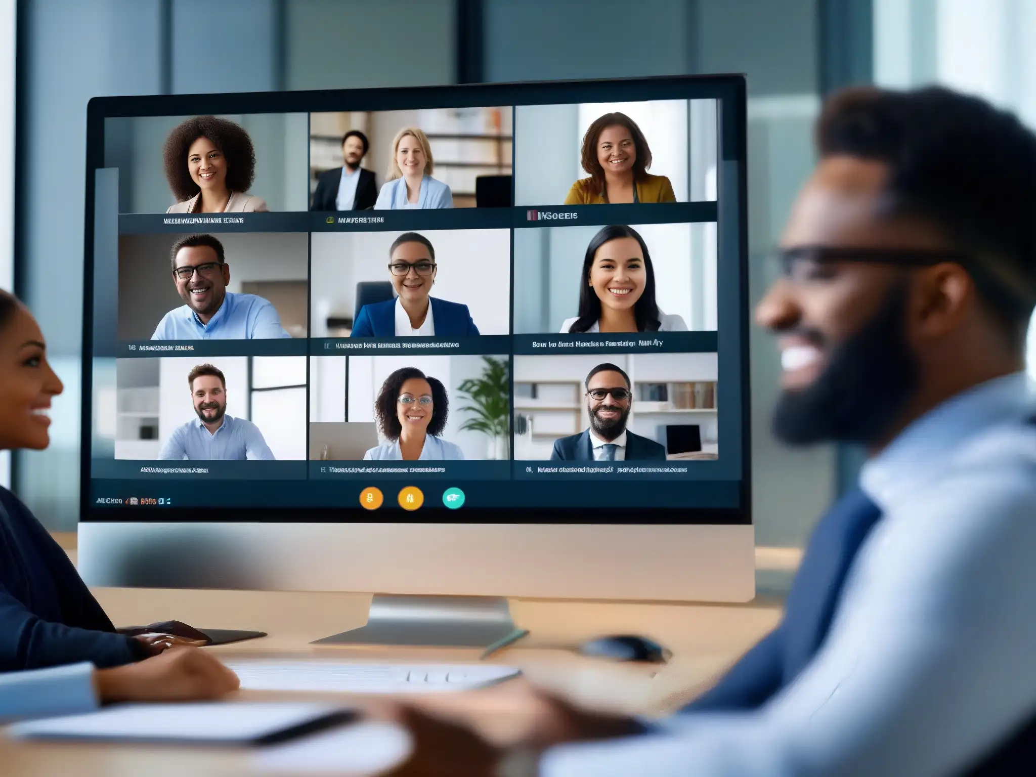 Conferencia virtual de profesionales: colaboración eficiente Profesionales en videoconferencia con las mejores herramientas gestión videoconferencias, mostrando productividad y colaboración