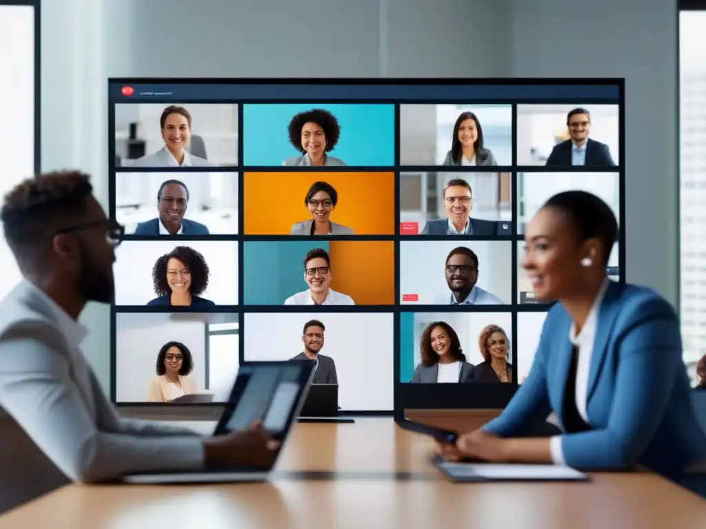 Videoconferencia de profesionales con herramientas integradas Profesionales en videoconferencia con mejores integraciones software, colaboración y enfoque en ambiente profesional y cálido