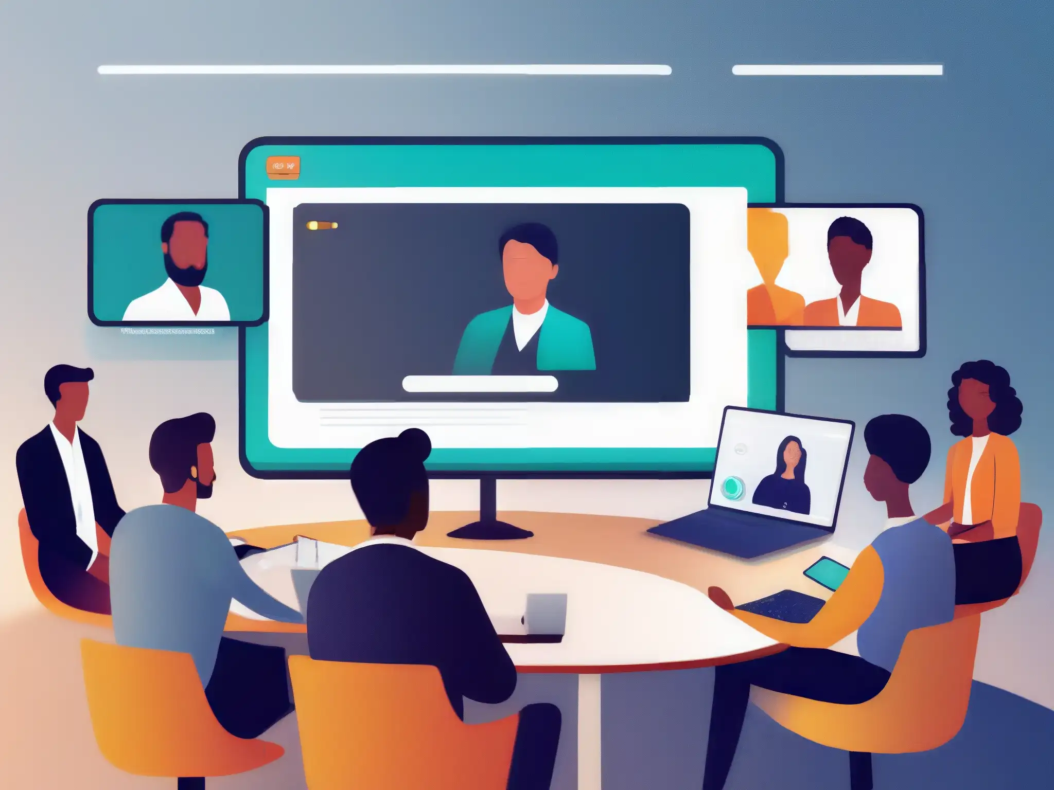 Conferencia virtual de profesionales: colaboración eficiente y productiva Profesionales colaborando en videoconferencia con las mejores prácticas de diseño de interfaces