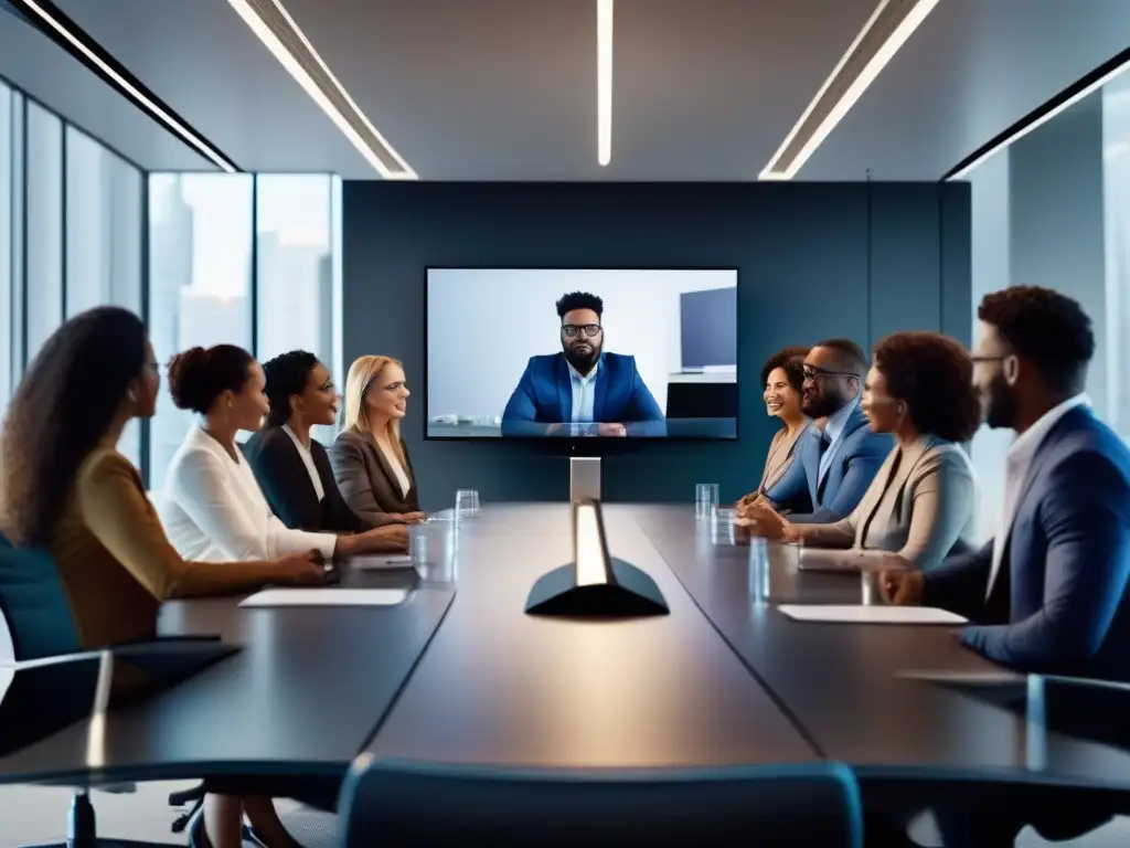 Profesionales diversificados en videoconferencia Profesionales participando en una videoconferencia moderna