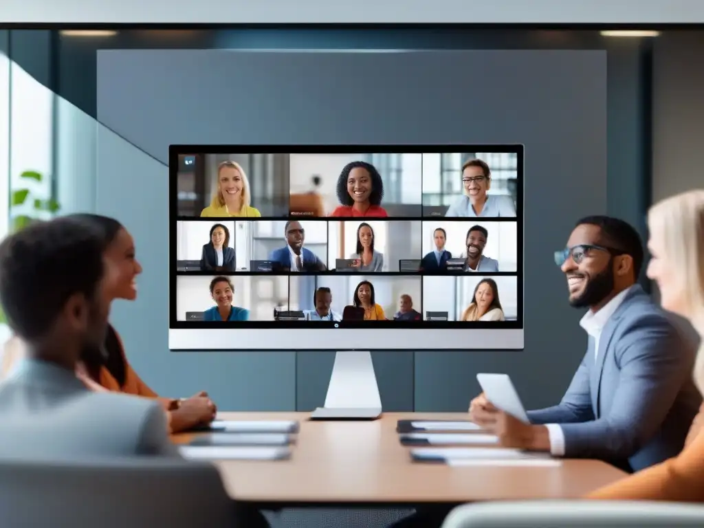 Videoconferencia profesional: participación activa y efectividad Profesionales participando en videoconferencia de alta definición en plataforma videoconferencia rendimiento tiempo real