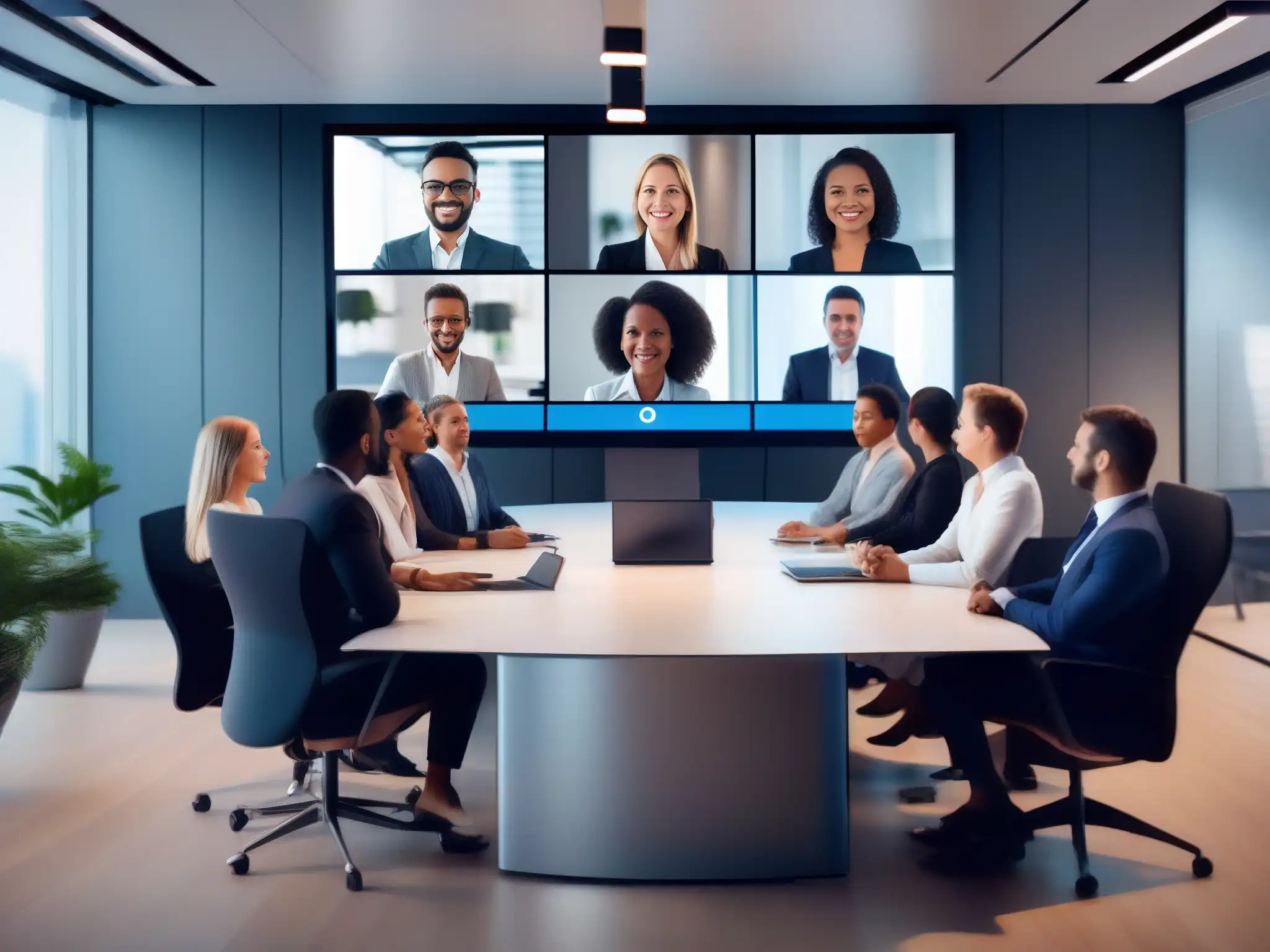 Profesionales debaten políticas de privacidad en videoconferencia Profesionales en videoconferencia discuten políticas de privacidad