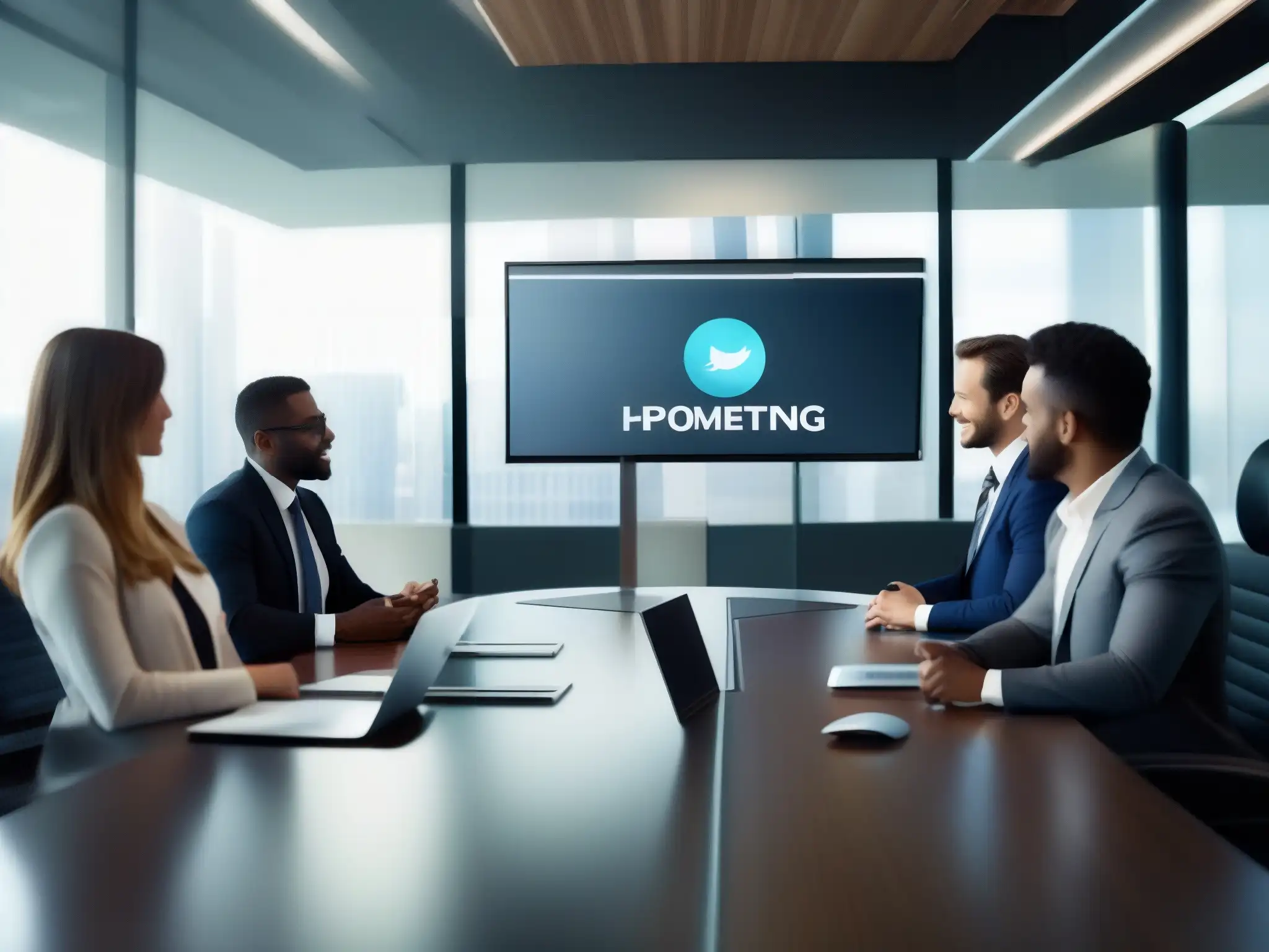 Videoconferencia productiva en una moderna sala de juntas Profesionales en una videoconferencia productiva con GoToMeeting