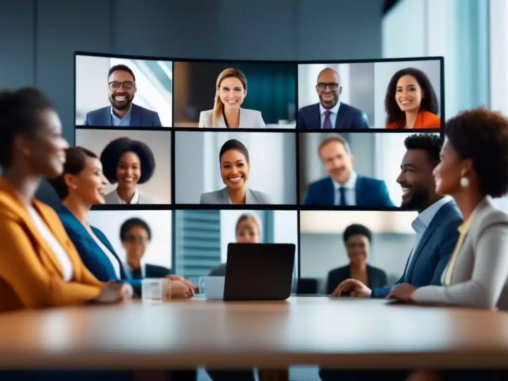 Profesionales en videoconferencia con anonimización de datos Profesionales en videoconferencia, con rostros anonimizados