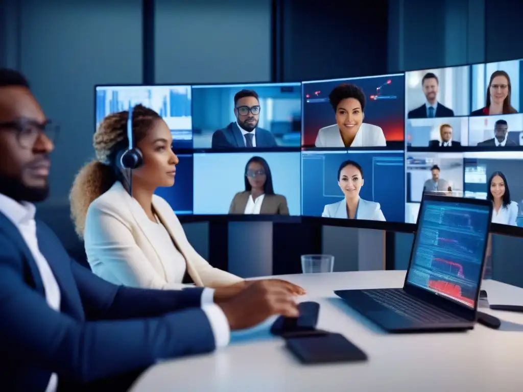 Profesionales en videoconferencia con seguimiento facial en tiempo real Profesionales en videoconferencia, con seguimiento ocular y análisis facial en tiempo real