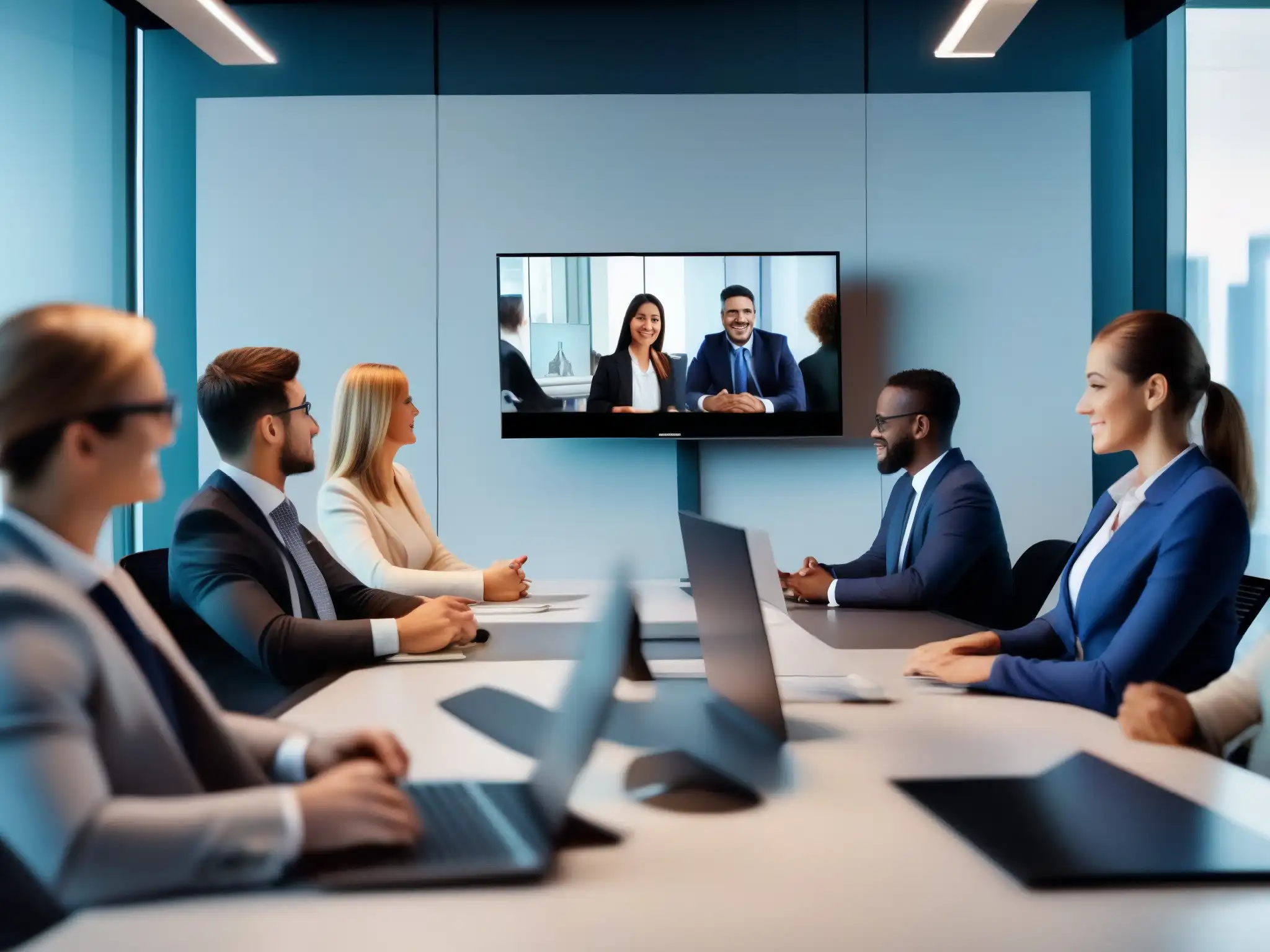 Videoconferencia profesional de alta calidad Profesionales en videoconferencia segura, ambiente moderno y elegante