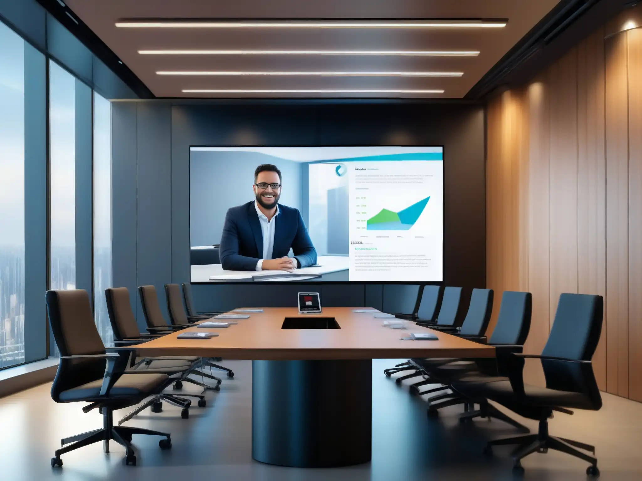 Sala de conferencias segura y moderna Profesionales en videoconferencia segura con éxito en transferencia de datos