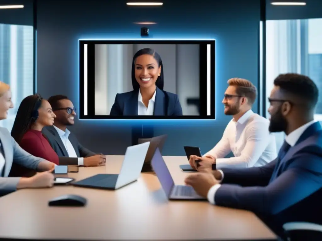 Videoconferencia segura: profesionales diversificados en discusión Profesionales en videoconferencia segura, usando plataformas de cifrado para garantizar la privacidad