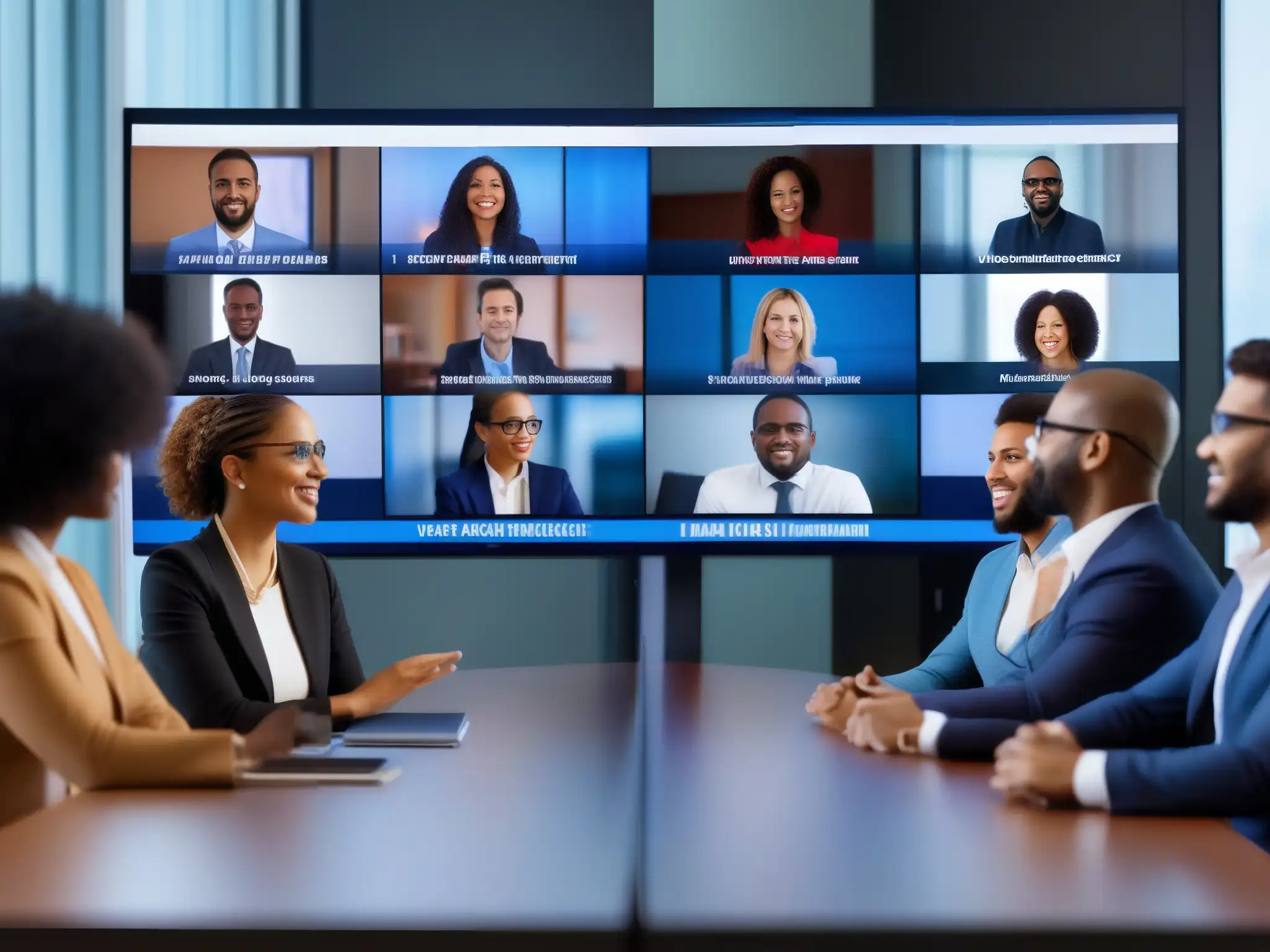 Profesionales participan activamente en una videoconferencia segura y productiva