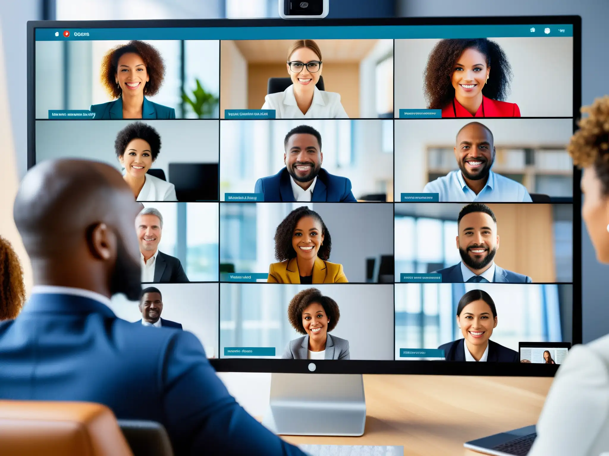 Profesionales confiados en videoconferencia segura Profesionales en videoconferencia, transmitiendo seguridad y confianza