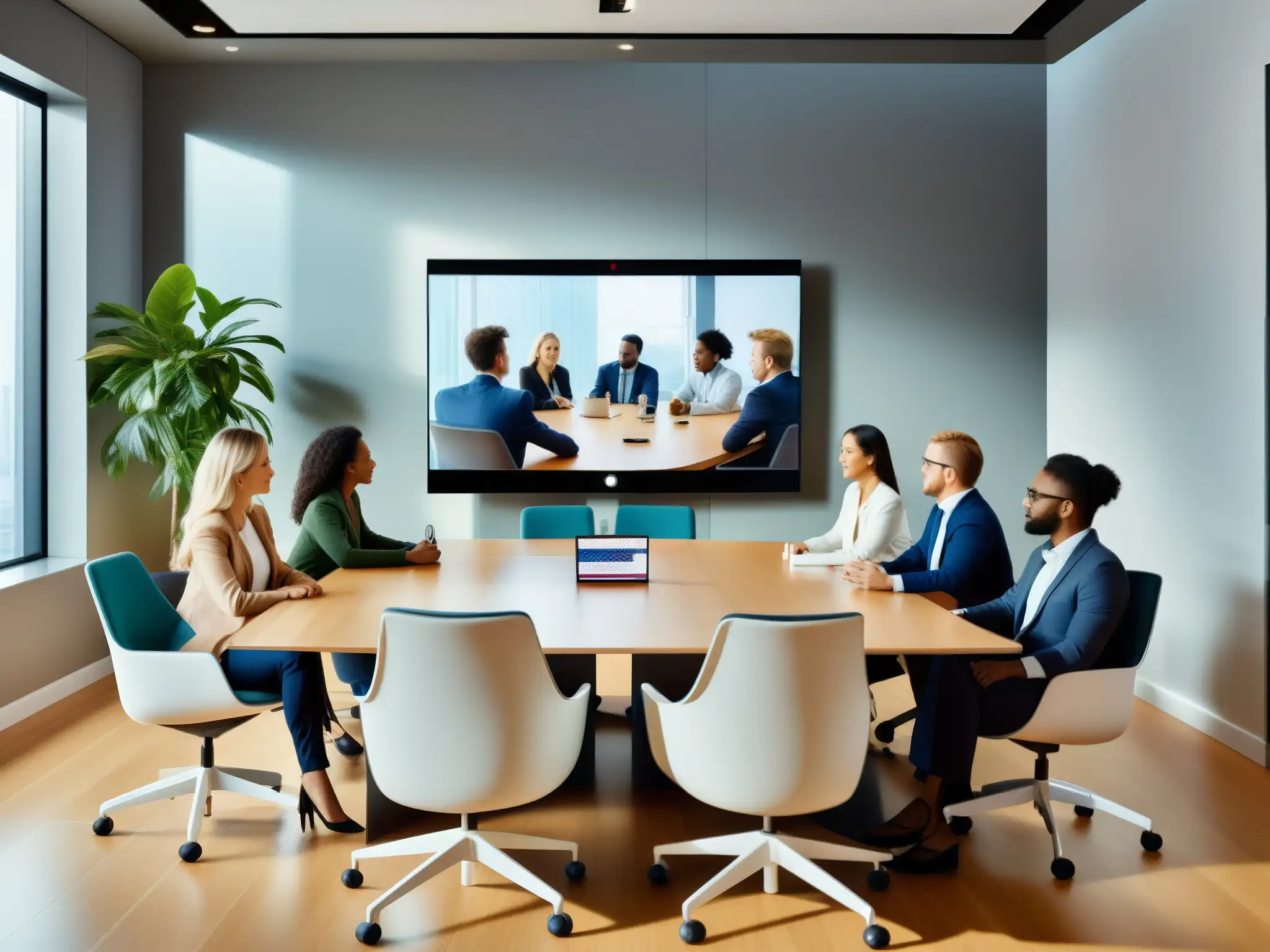 Videoconferencia profesional: diversidad y productividad Profesionales en videoconferencia, discutiendo soluciones para startups