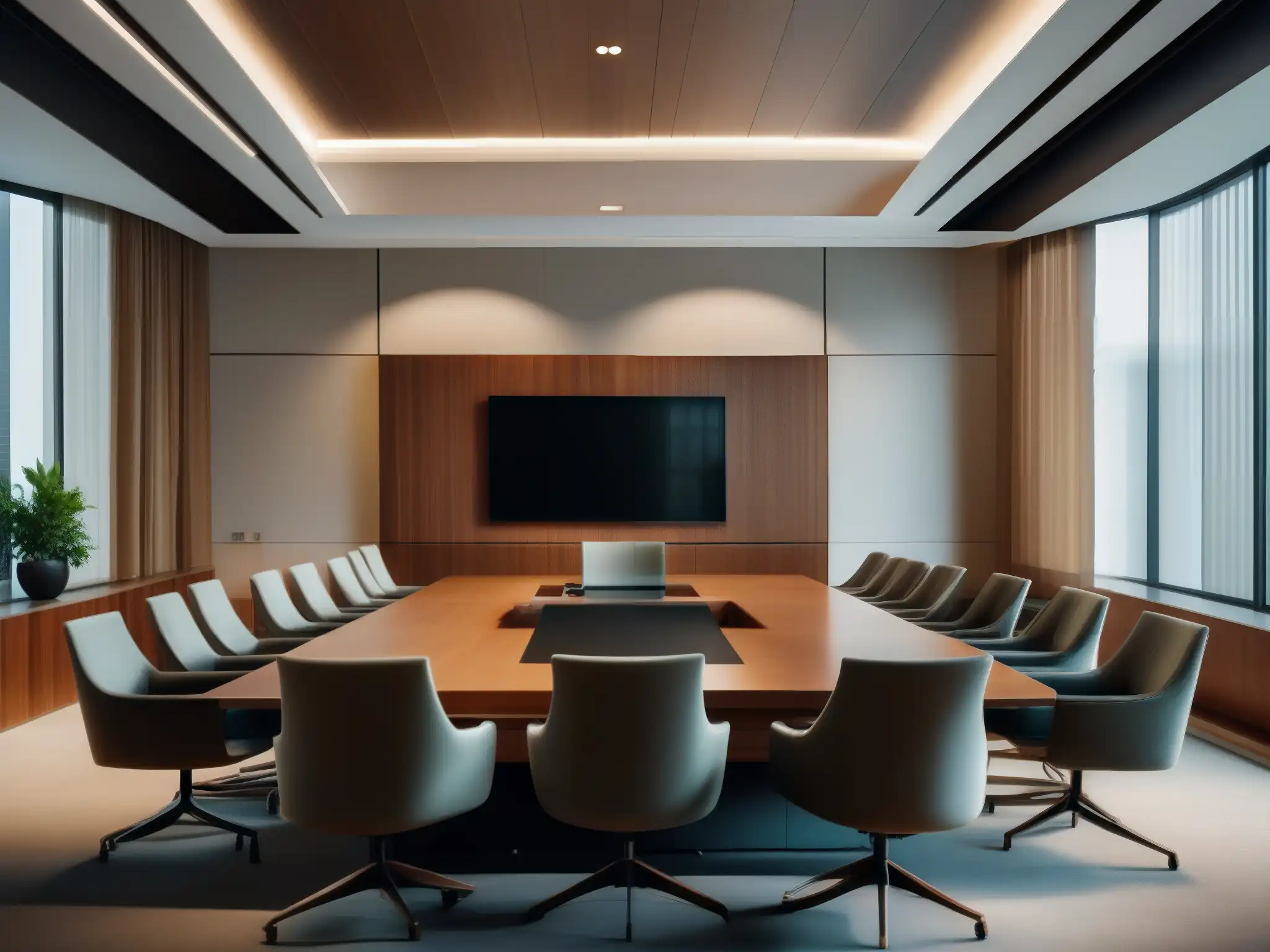 Sala de juntas moderna con tecnología integrada 'Profesionales en videoconferencia usando StarLeaf en una sala de juntas moderna y elegante