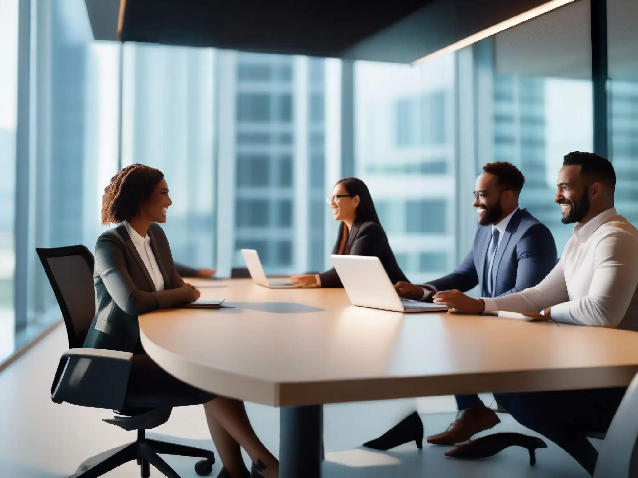 Reunión remota de profesionales: colaboración y productividad Profesionales en videoconferencia para el teletrabajo, colaboración remota en un ambiente moderno y productivo