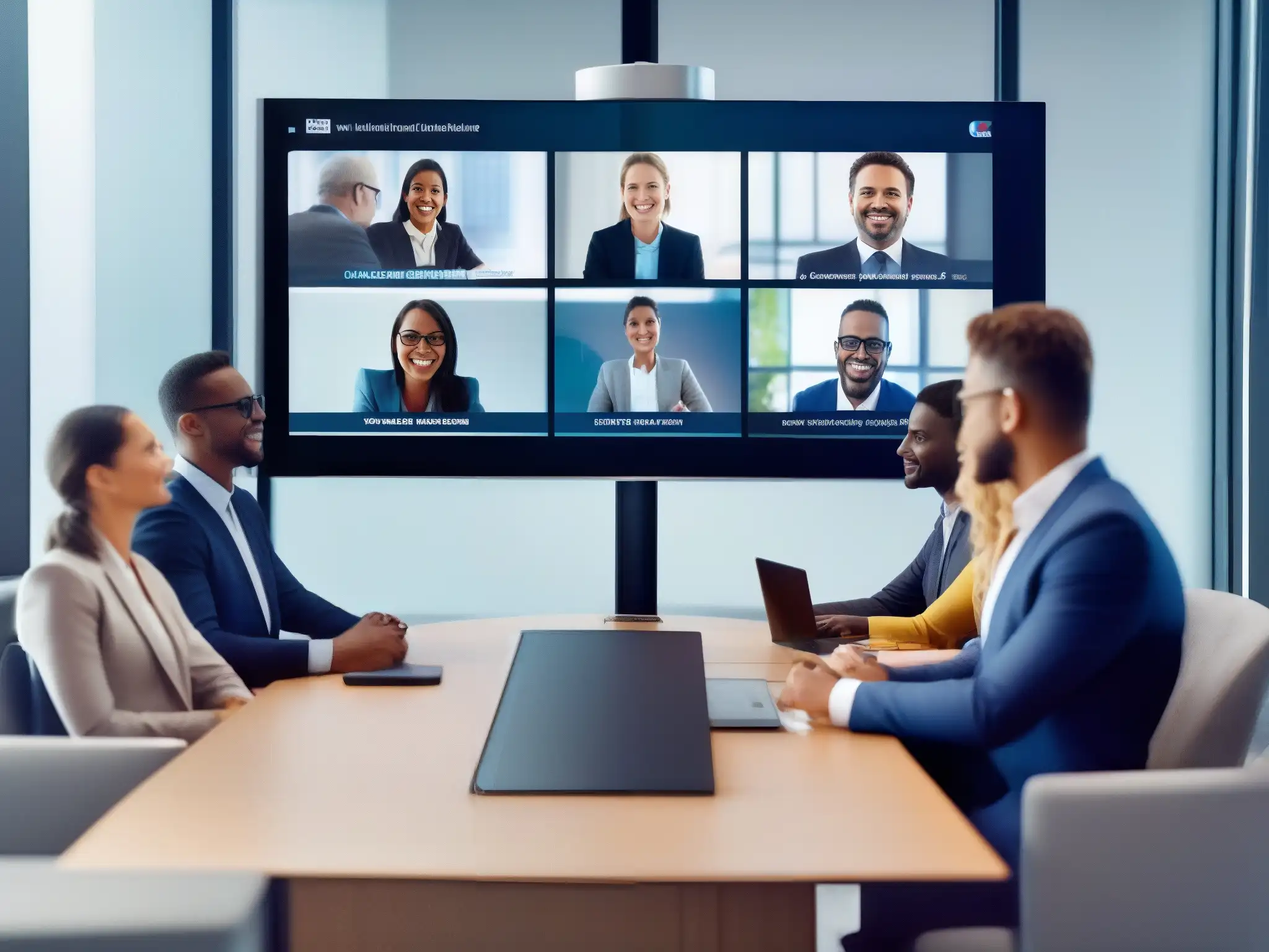 Reunión virtual de negocios: eficiencia y colaboración Profesionales en videoconferencia, mostrando tendencias mercado videoconferencia profesionales en una atmósfera moderna y eficiente