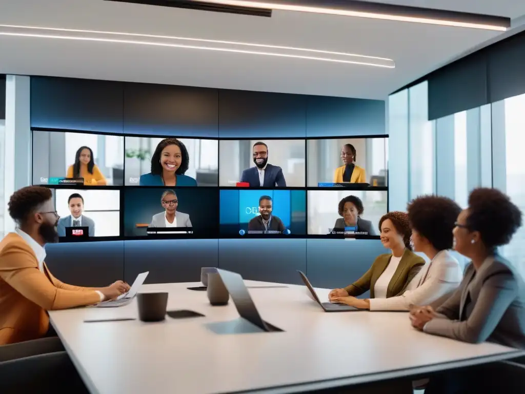 Profesionales colaborando en videoconferencia Profesionales colaborando en videoconferencia, destacando las ventajas y desventajas de APIs de videoconferencia