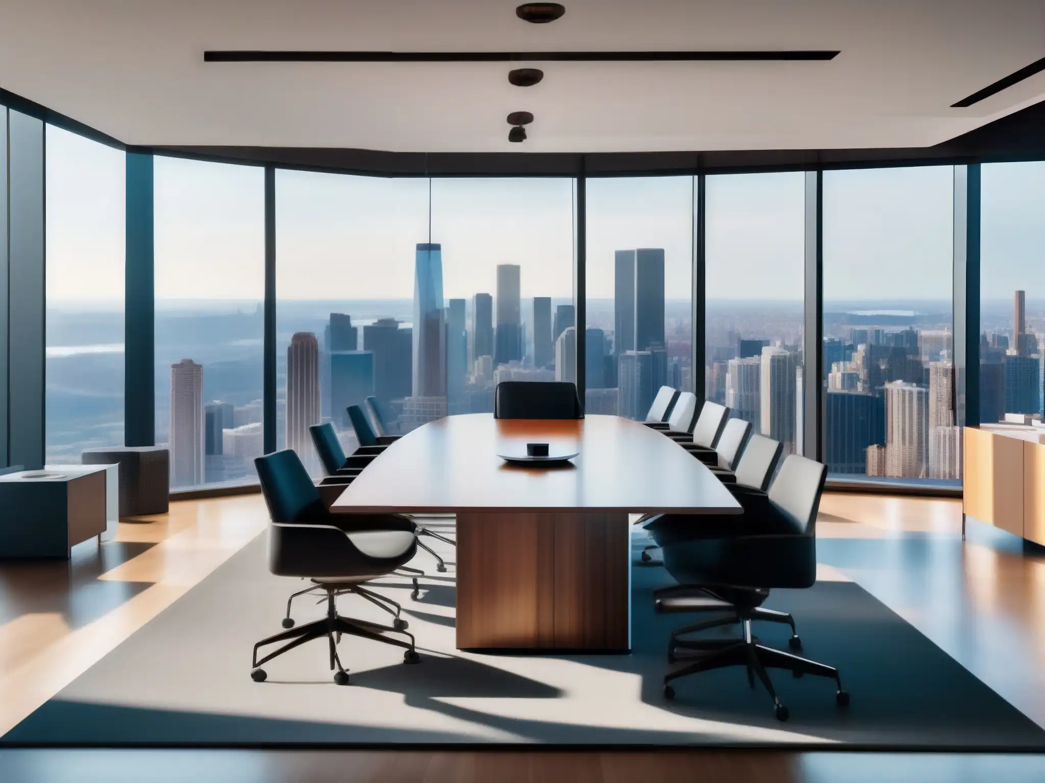Sala de conferencias moderna con integración de Slack y Zoom Profesionales en videoconferencias interplataforma, colaborando en una moderna oficina con vista a la ciudad