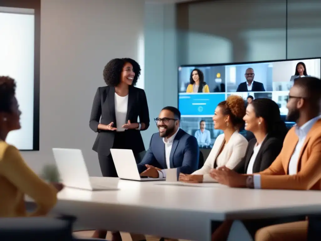 Webinar dinámico: profesionales en interacción Profesionales participando en un webinar dinámico con feedback en una atmósfera educativa y profesional