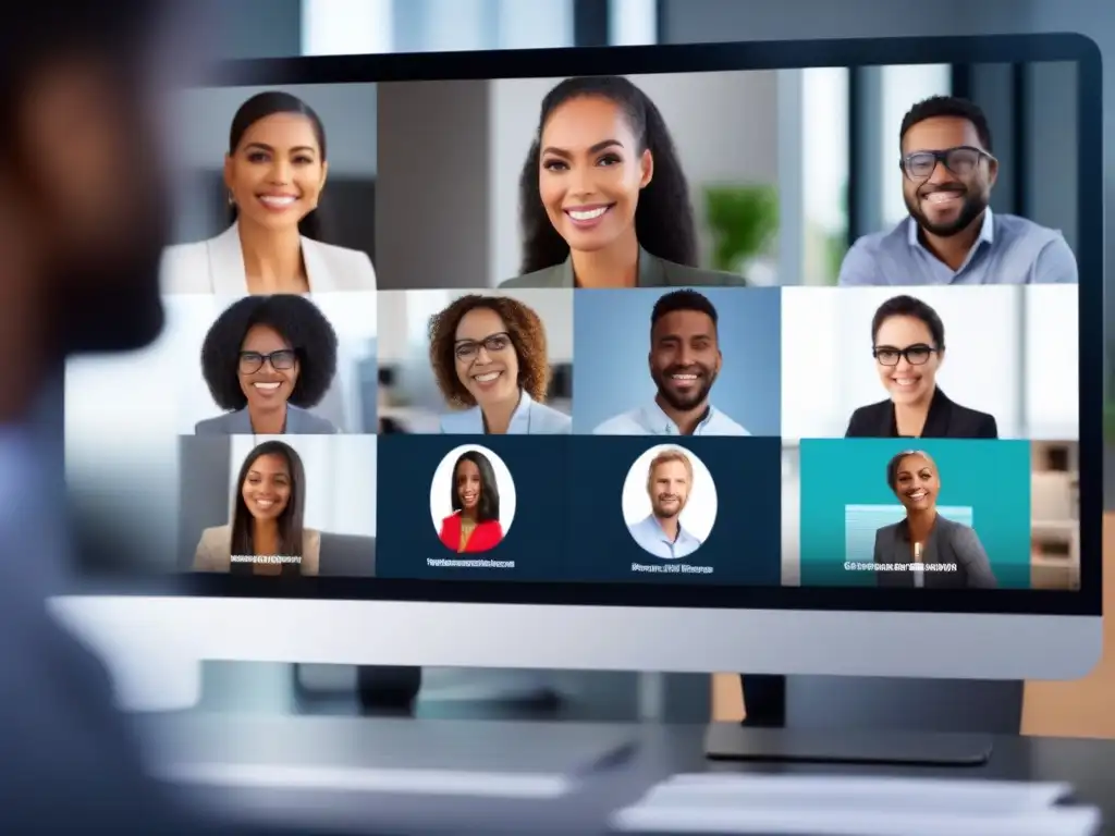 Profesionales comprometidos en un webinar virtual: enfoque y colaboración Profesionales participando activamente en un webinar, mostrando interés y enfoque