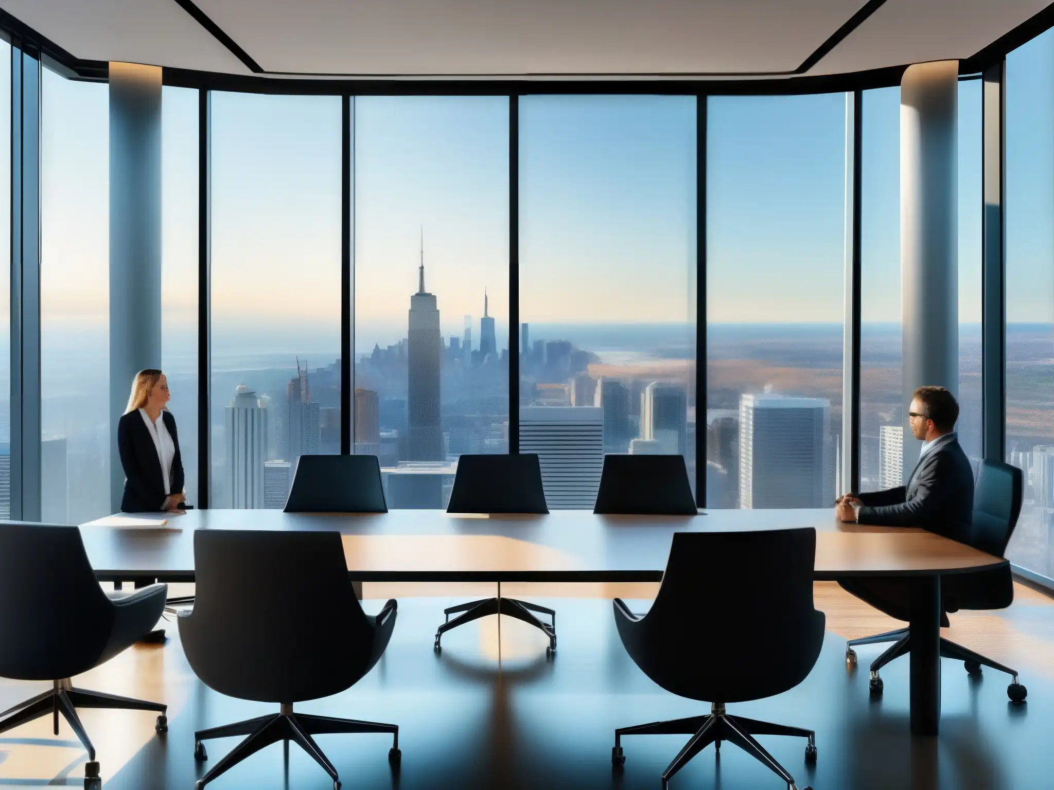 Moderna sala de reuniones con videoconferencia dinámica Profesionales de Zoom y Microsoft Teams en una moderna sala de juntas: productividad e innovación en videoconferencias