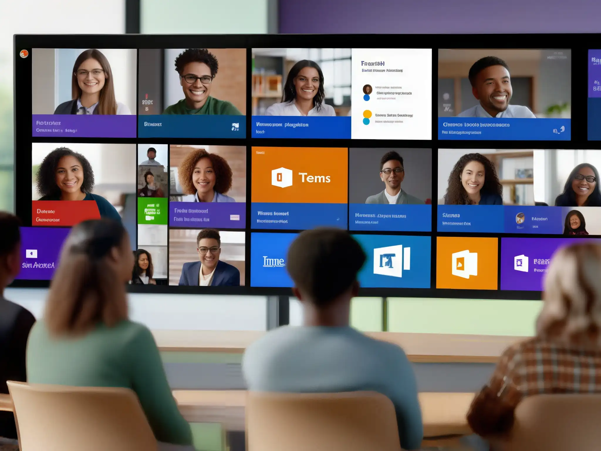 Aula virtual dinámica con Microsoft Teams: colaboración educativa moderna Profesor liderando una clase virtual en Microsoft Teams con estudiantes atentos