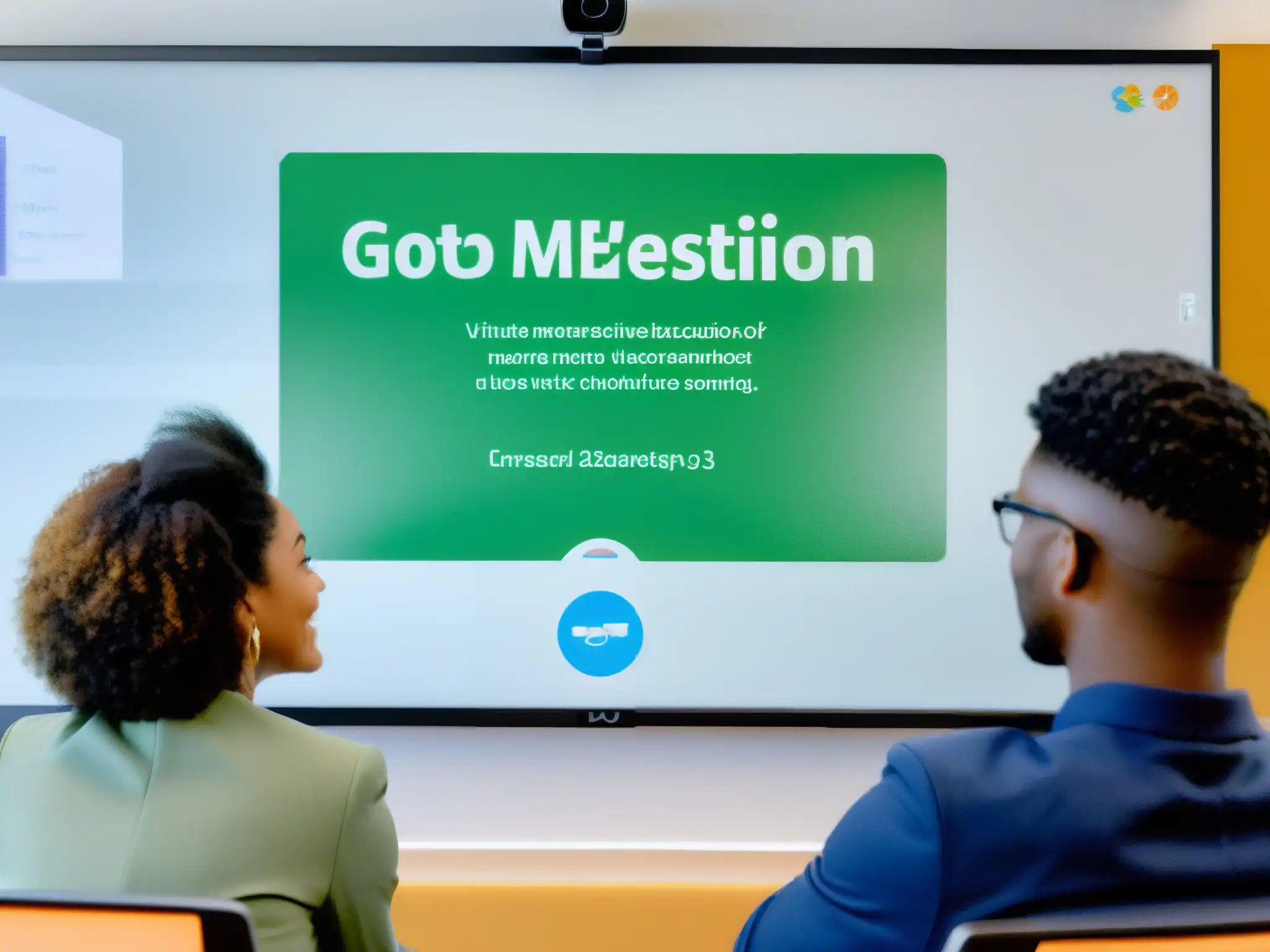 Clase virtual dinámica con GoToMeeting: estudiantes colaboran en línea Profesor y estudiantes participando en una animada discusión en línea a través de GoToMeeting, aprovechando las ventajas de la educación virtual