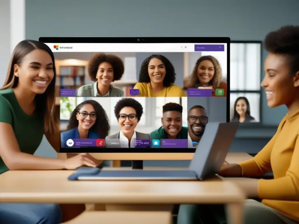 Clase virtual interactiva con Microsoft Teams Profesor y estudiantes usan Microsoft Teams para educación
